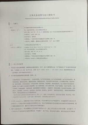 Executed corporate relationship and export authorisation agreement — page 1 of 4