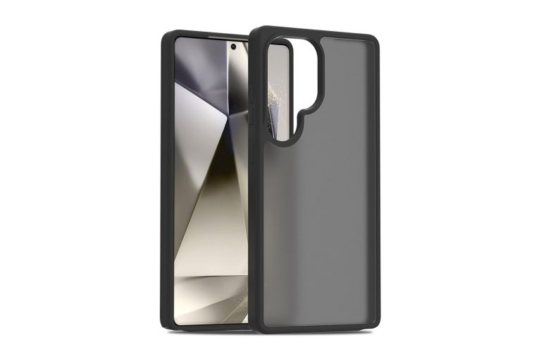 Matte black Samsung Galaxy S25 Ultra hybrid case on white background - SendaFit phone case materials guide