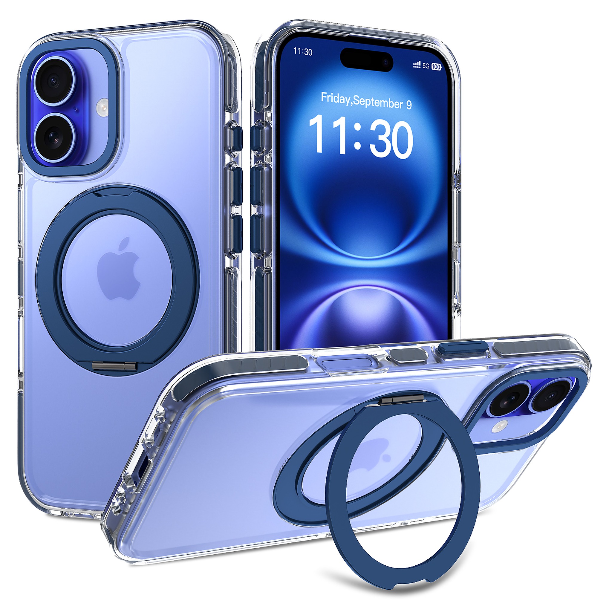 SendaFit Iridescent Two-Tone 360° Stand Case for iPhone 16 - Royal Blue