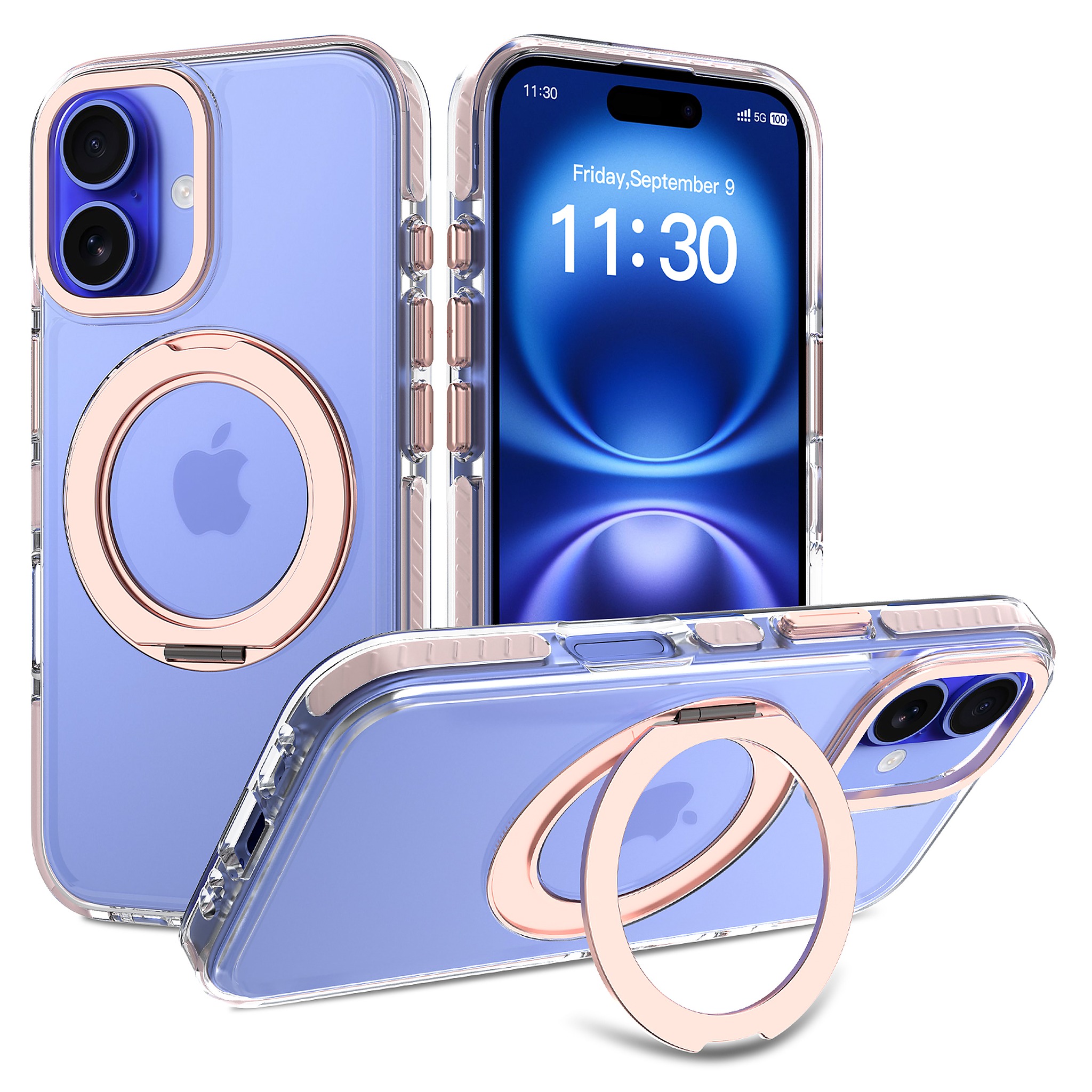 SendaFit Iridescent Two-Tone 360° Stand Case for iPhone 16 - Light Pink