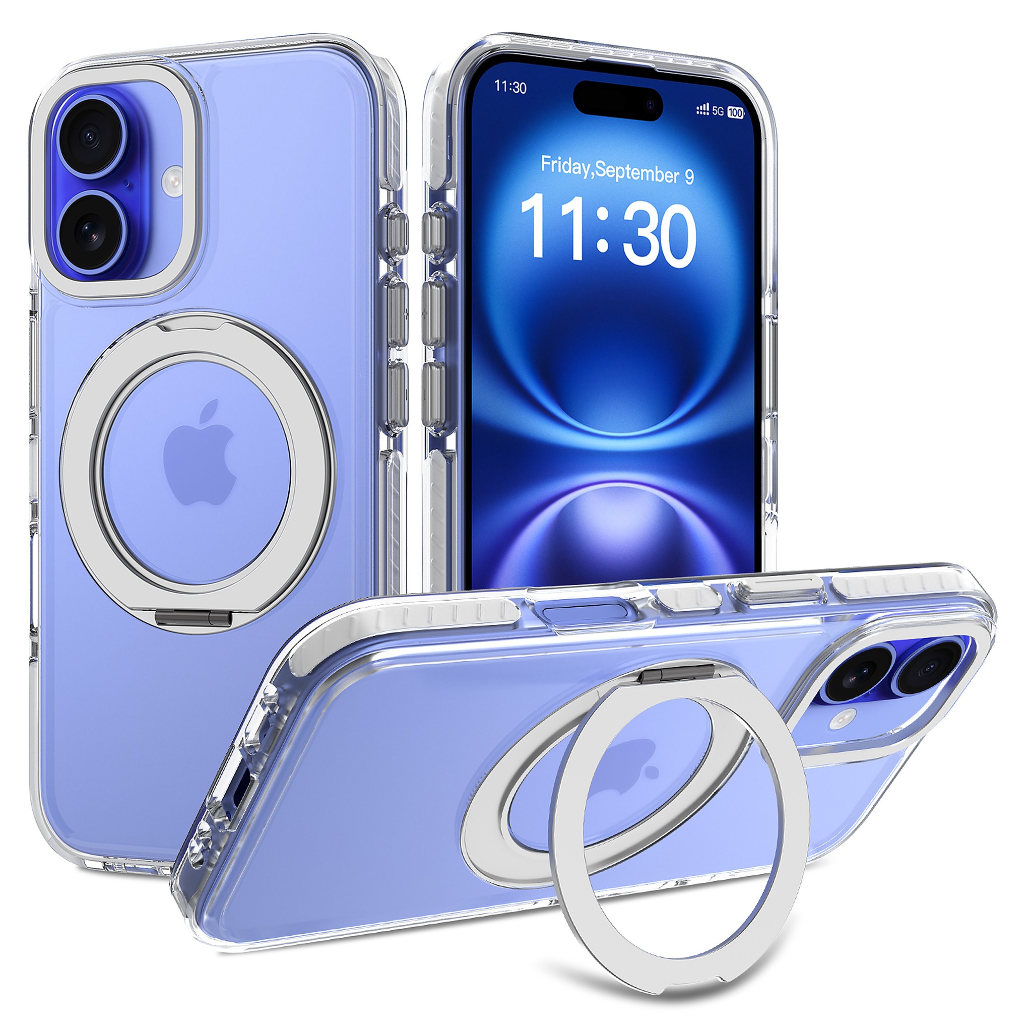 SendaFit Iridescent Two-Tone 360° Stand Case for iPhone 16 - White