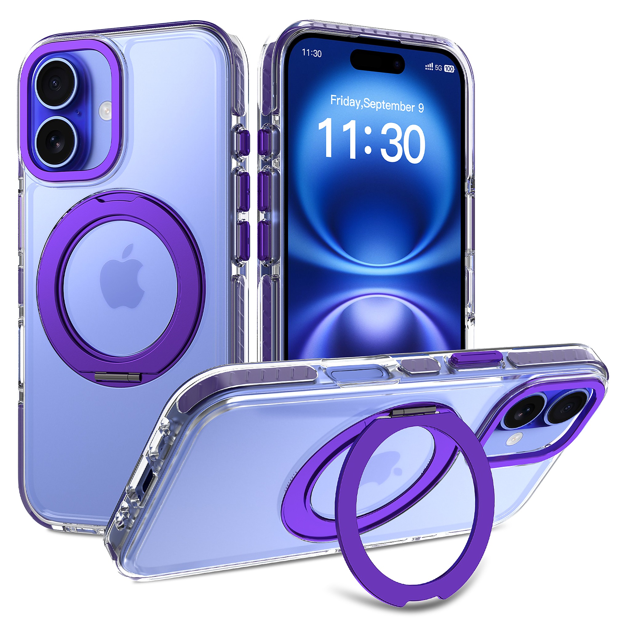 SendaFit Iridescent Two-Tone 360° Stand Case for iPhone 16 - Purple