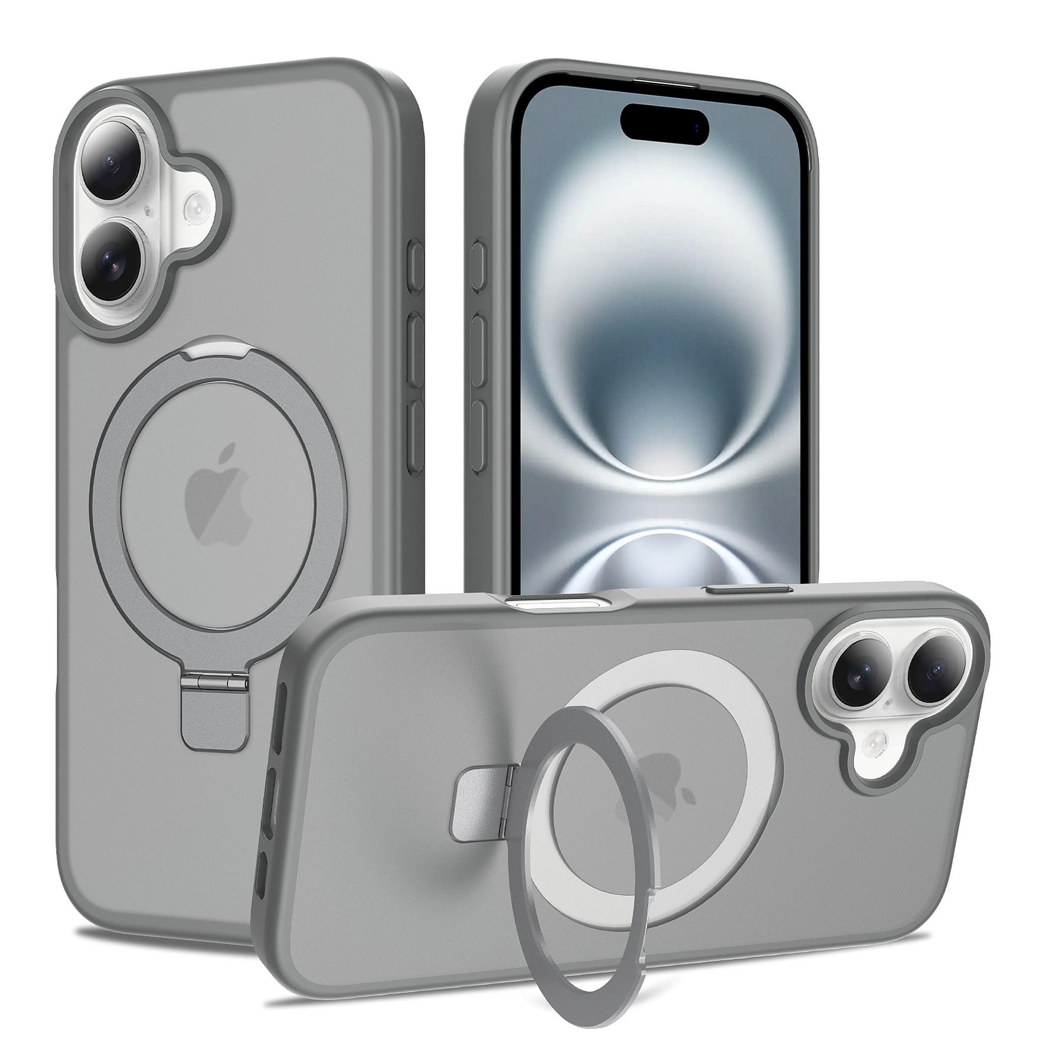 SendaFit Matte Skin-Feel Racket-Stand Case for iPhone 16 - Dark Gray