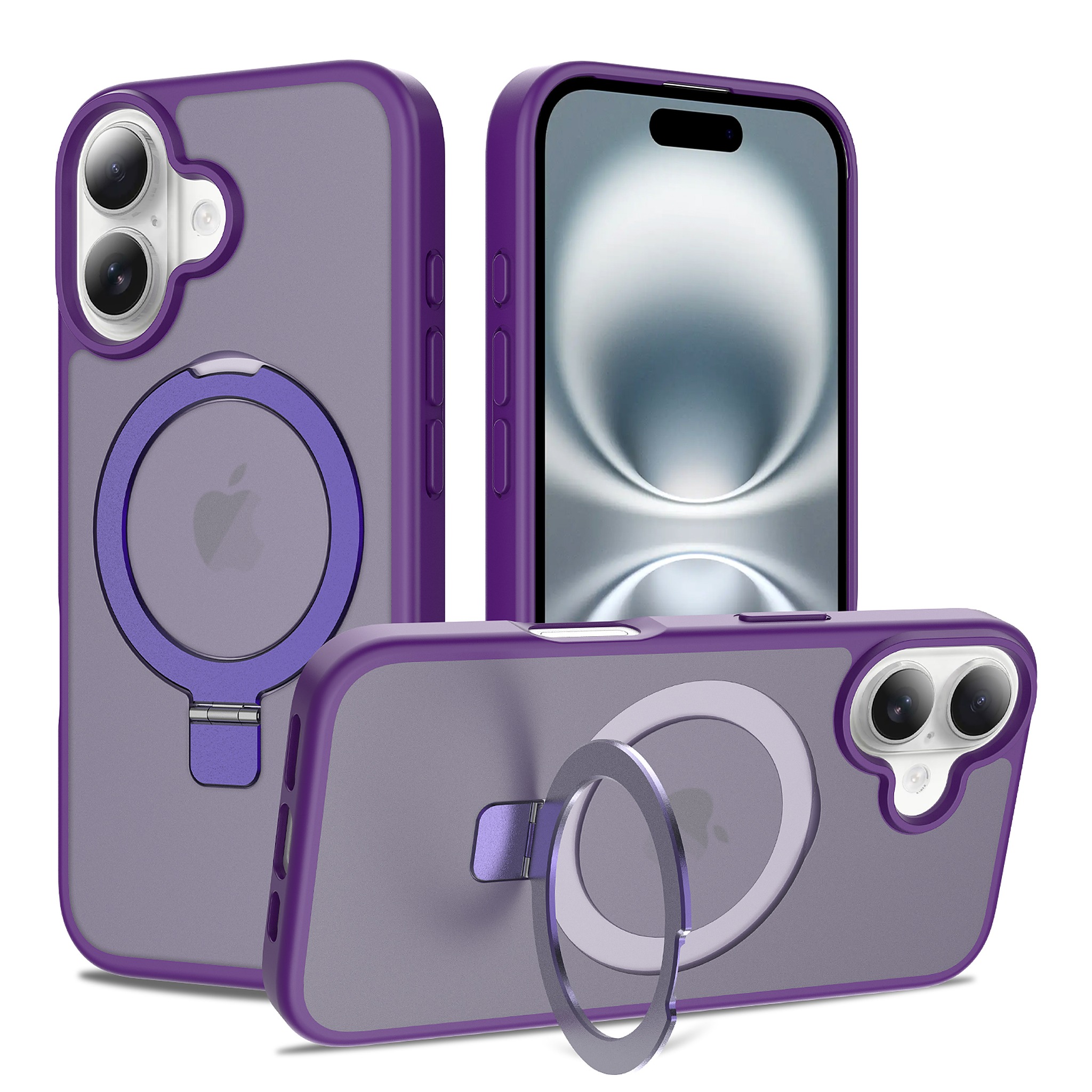 SendaFit Matte Skin-Feel Racket-Stand Case for iPhone 16 - Deep Purple