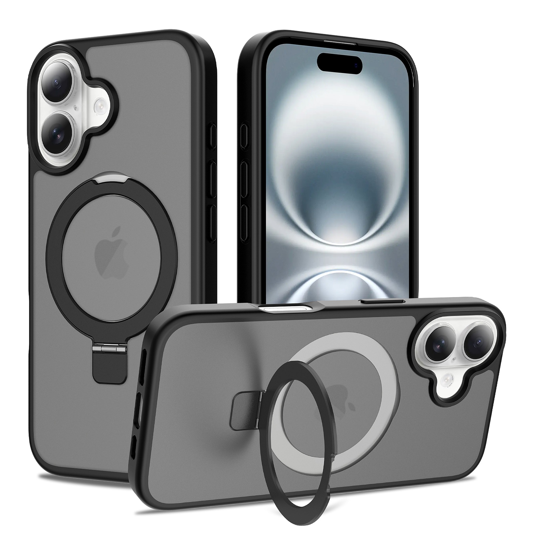 SendaFit Matte Skin-Feel Racket-Stand Case for iPhone 16 - Matte Black