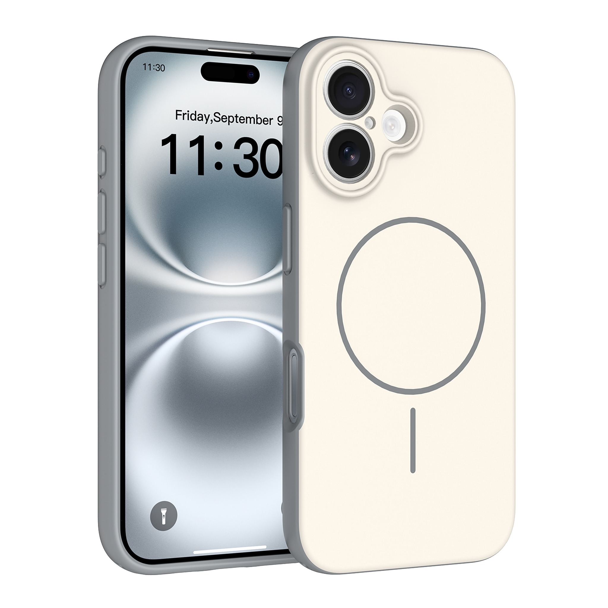 SendaFit Skin-Feel Two-in-One MagSafe Case for iPhone 16 - Gray White