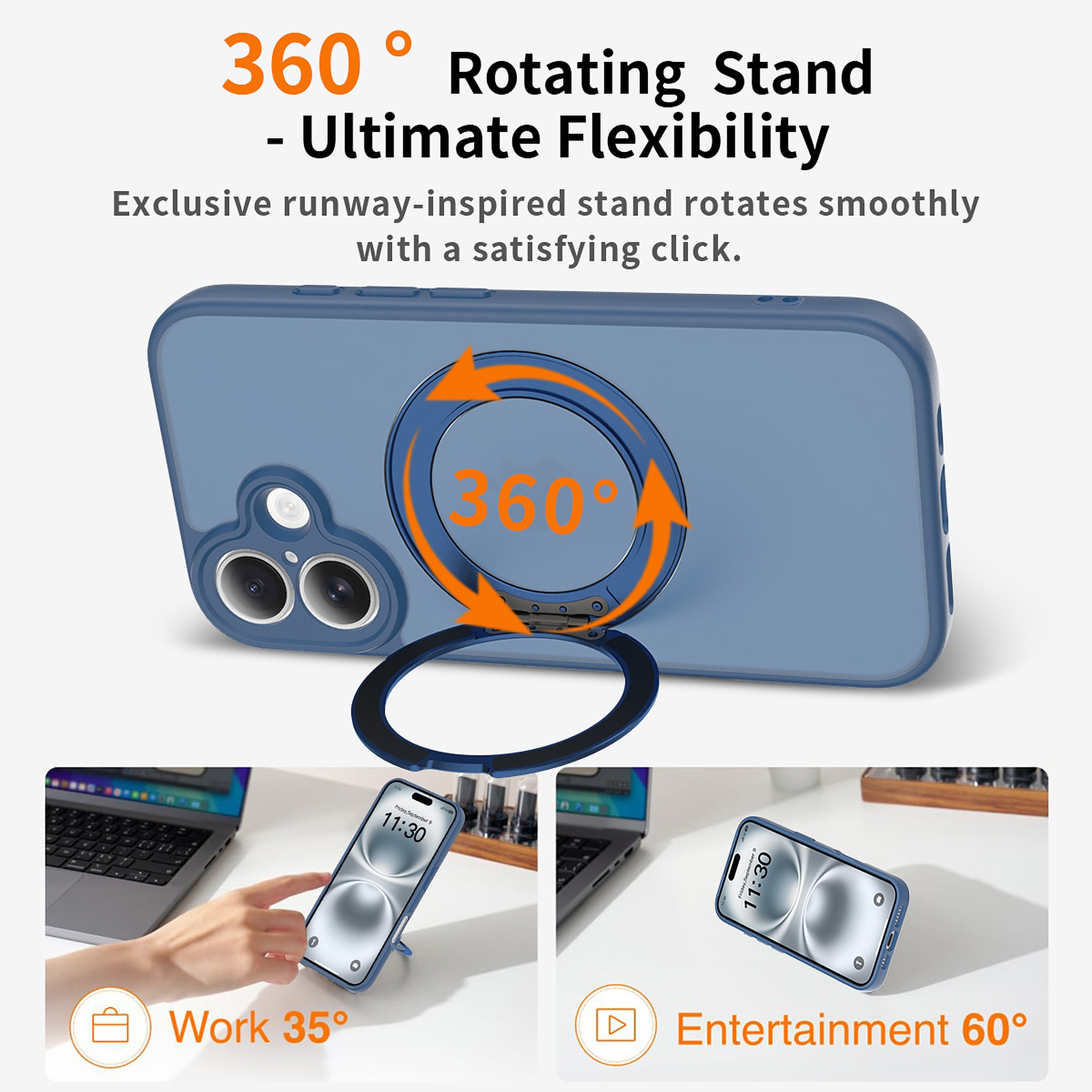SendaFit Precise-Cutout Matte Skin-Feel 360° Stand Case for iPhone 16 detail 13