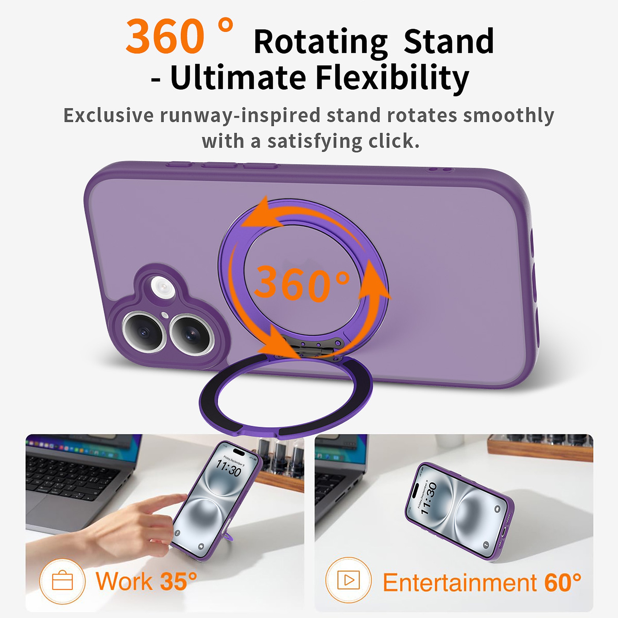 SendaFit Precise-Cutout Matte Skin-Feel 360° Stand Case for iPhone 16 detail 19