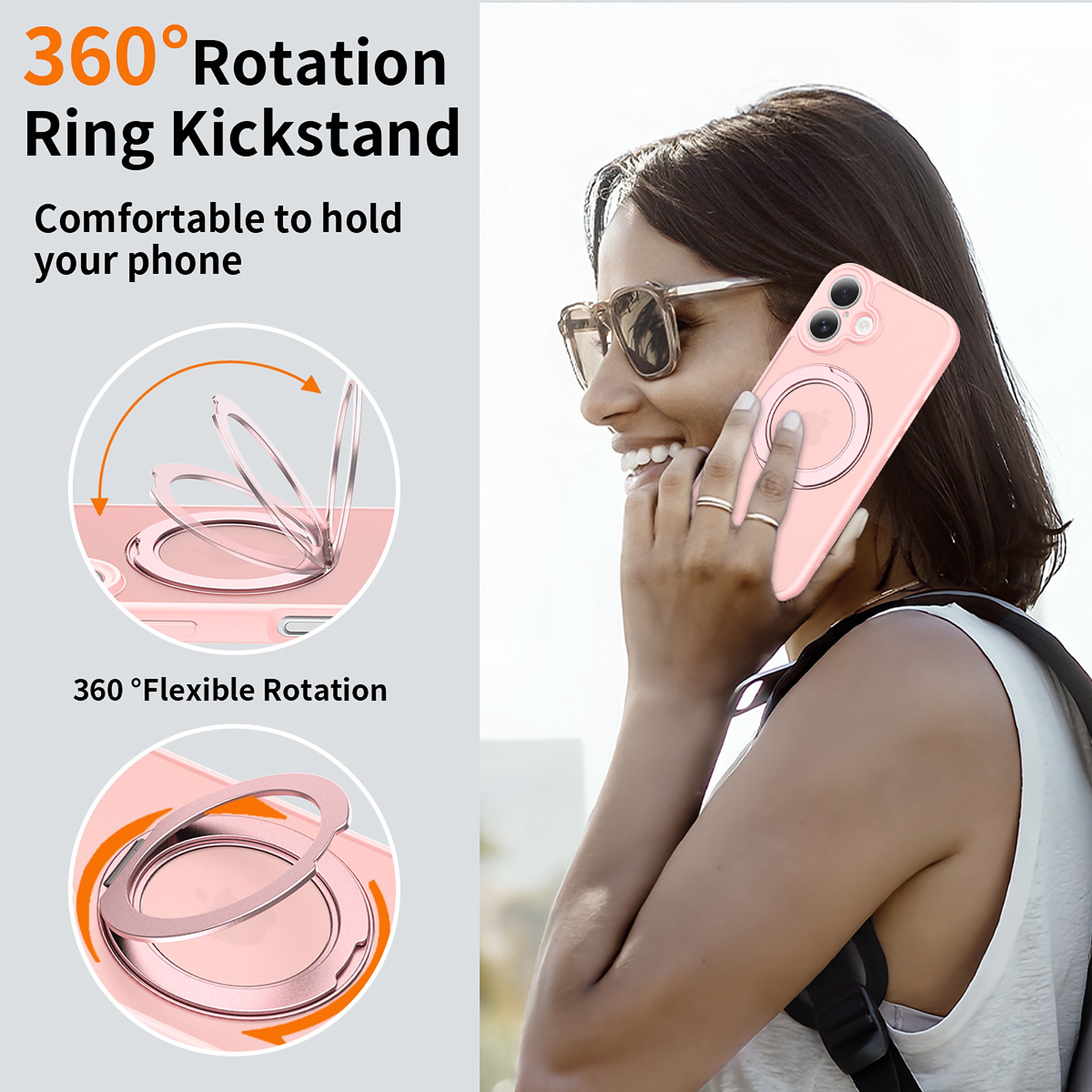SendaFit Precise-Cutout Matte Skin-Feel 360° Stand Case for iPhone 16 detail 2
