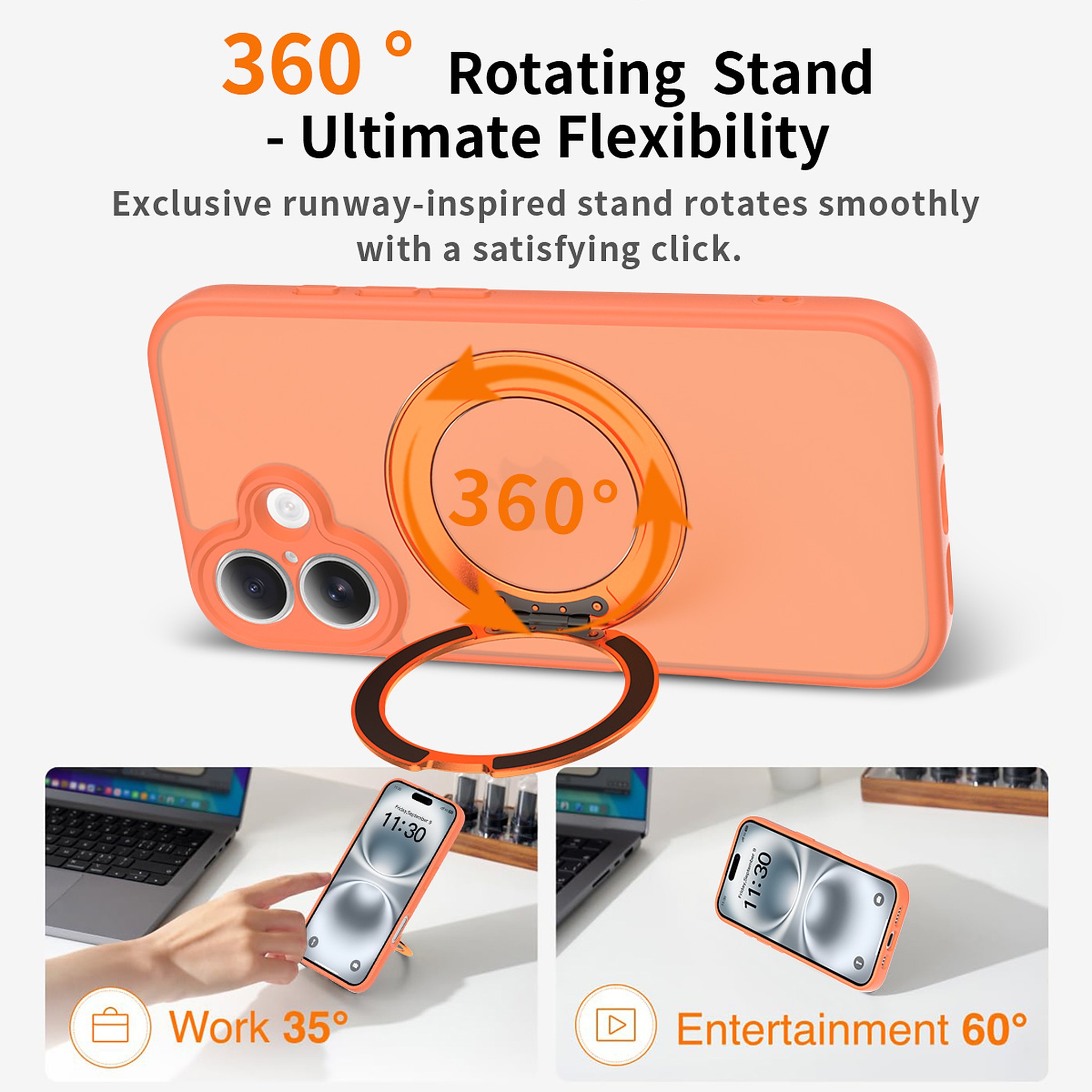 SendaFit Precise-Cutout Matte Skin-Feel 360° Stand Case for iPhone 16 detail 24