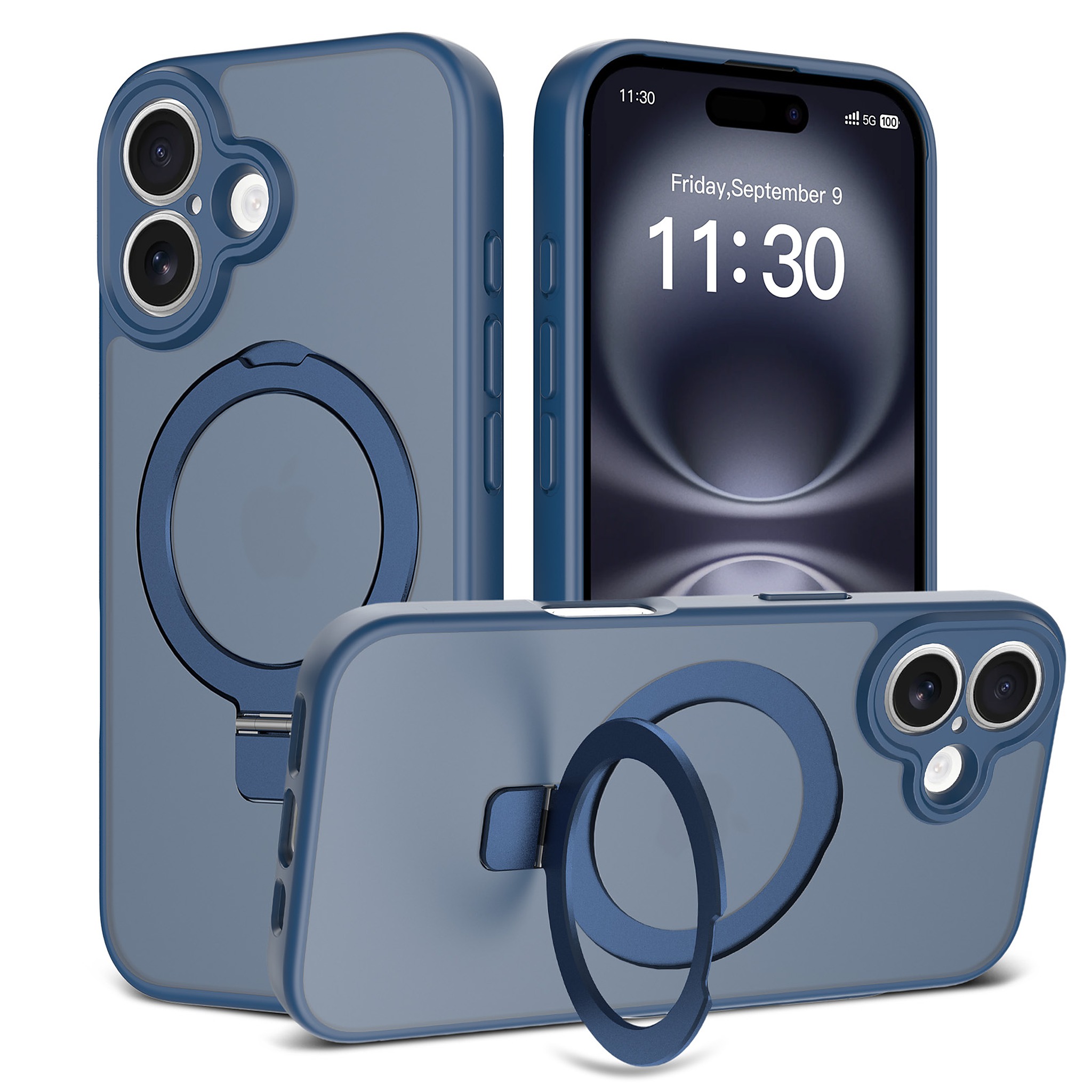 SendaFit Precise-Cutout Matte Skin-Feel Racket-Stand Case for iPhone 16 - Royal Blue