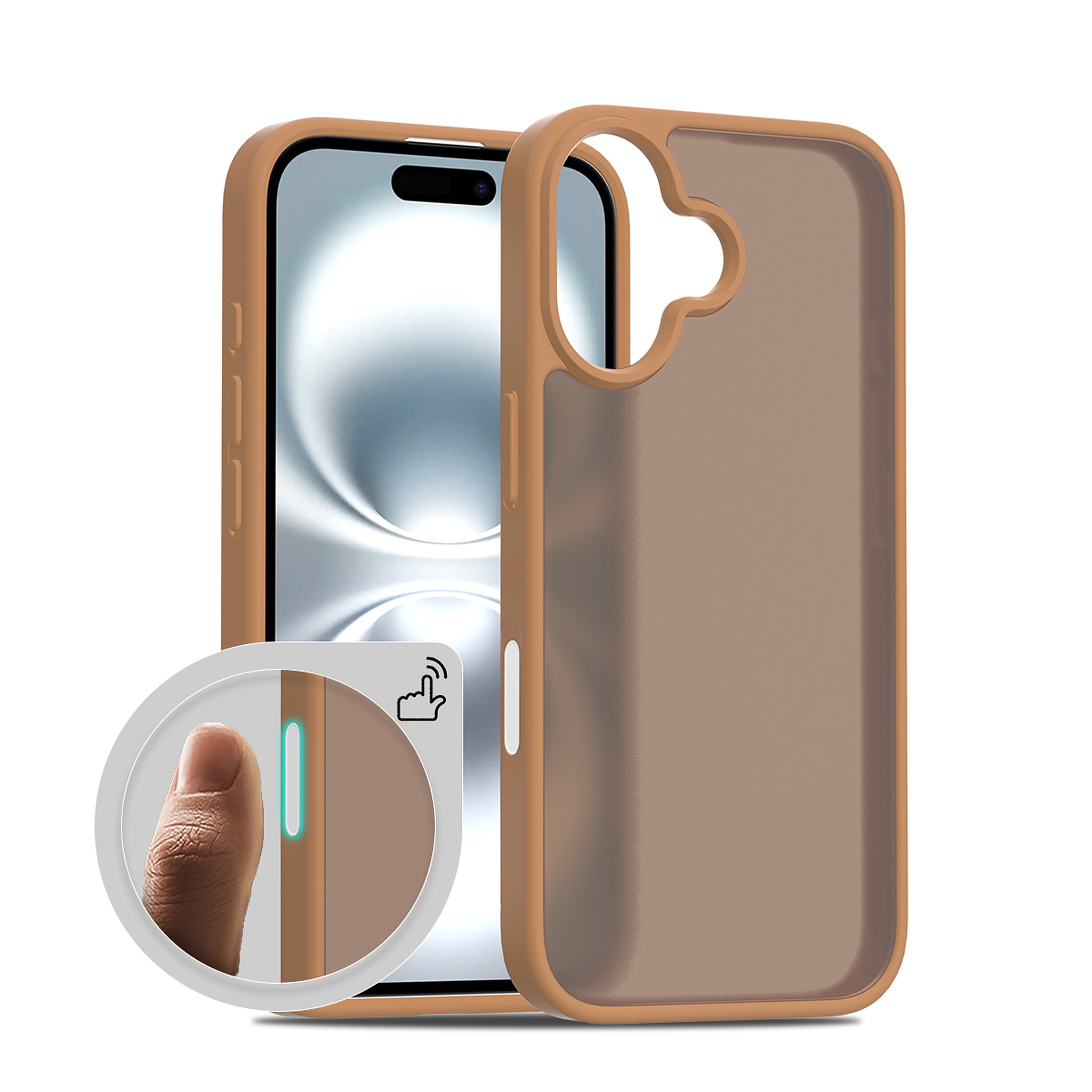 SendaFit Matte Skin-Feel Camera-Button Two-in-One Case for iPhone 16 - Coffee Brown