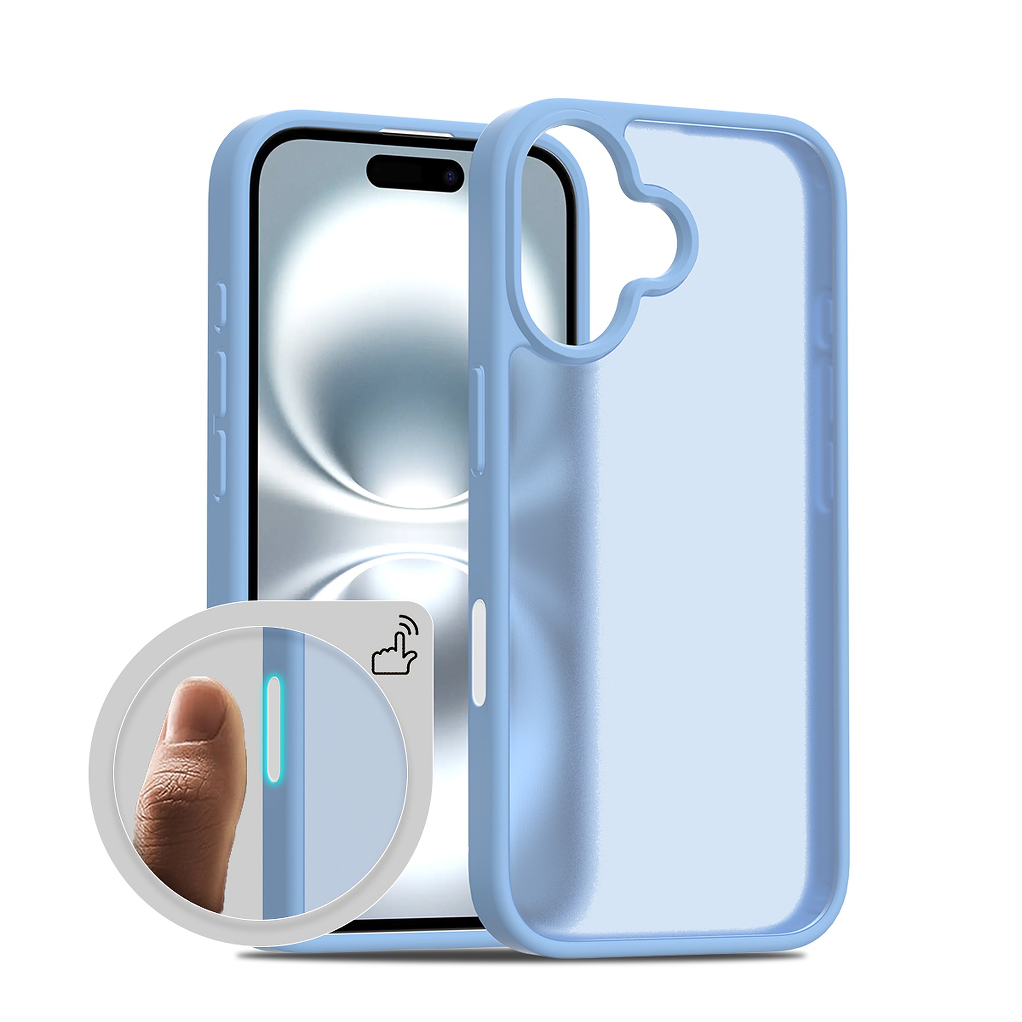 SendaFit Matte Skin-Feel Camera-Button Two-in-One Case for iPhone 16 - Sierra Blue