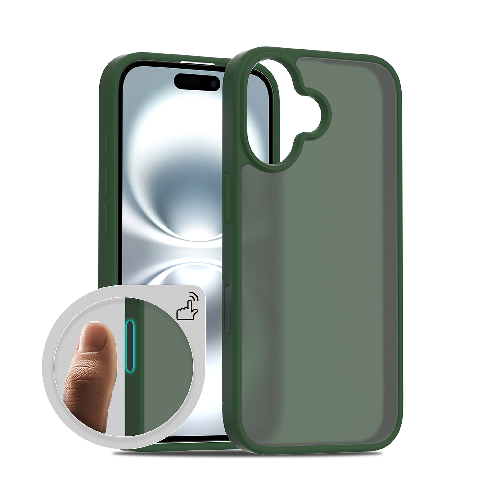 SendaFit Matte Skin-Feel Camera-Button Two-in-One Case for iPhone 16 - Dark Green