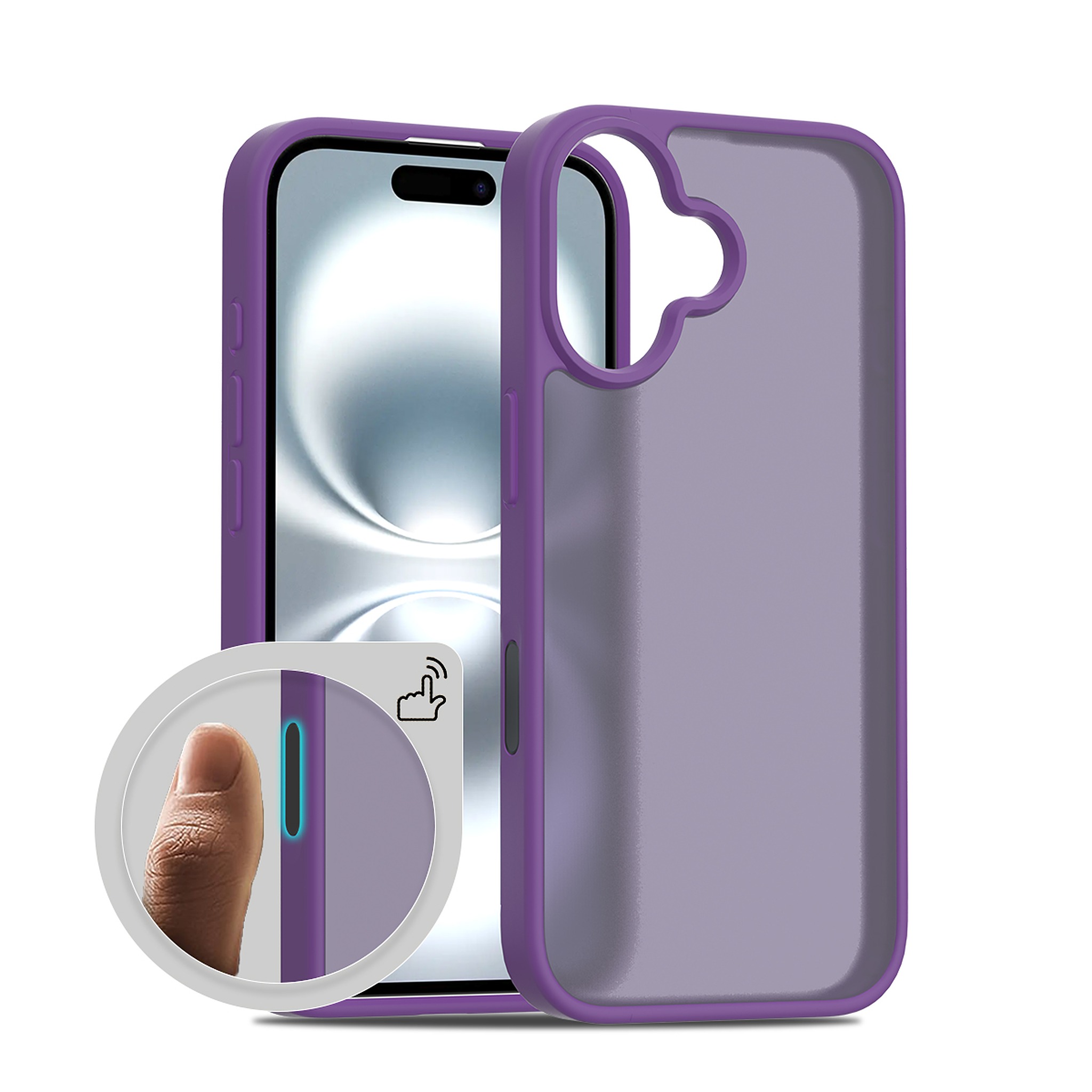SendaFit Matte Skin-Feel Camera-Button Two-in-One Case for iPhone 16 - Deep Purple