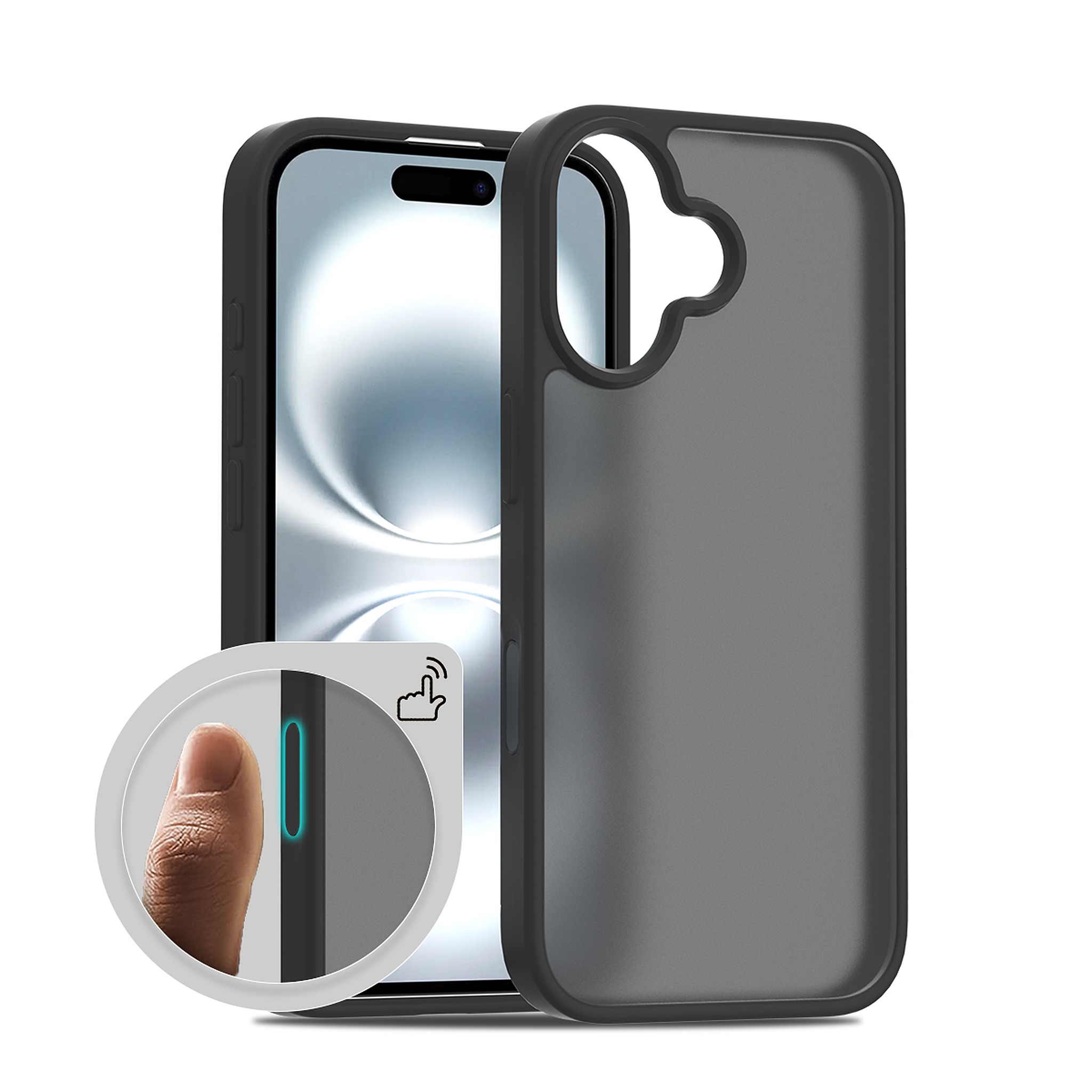 SendaFit Matte Skin-Feel Camera-Button Two-in-One Case for iPhone 16 - Matte Black