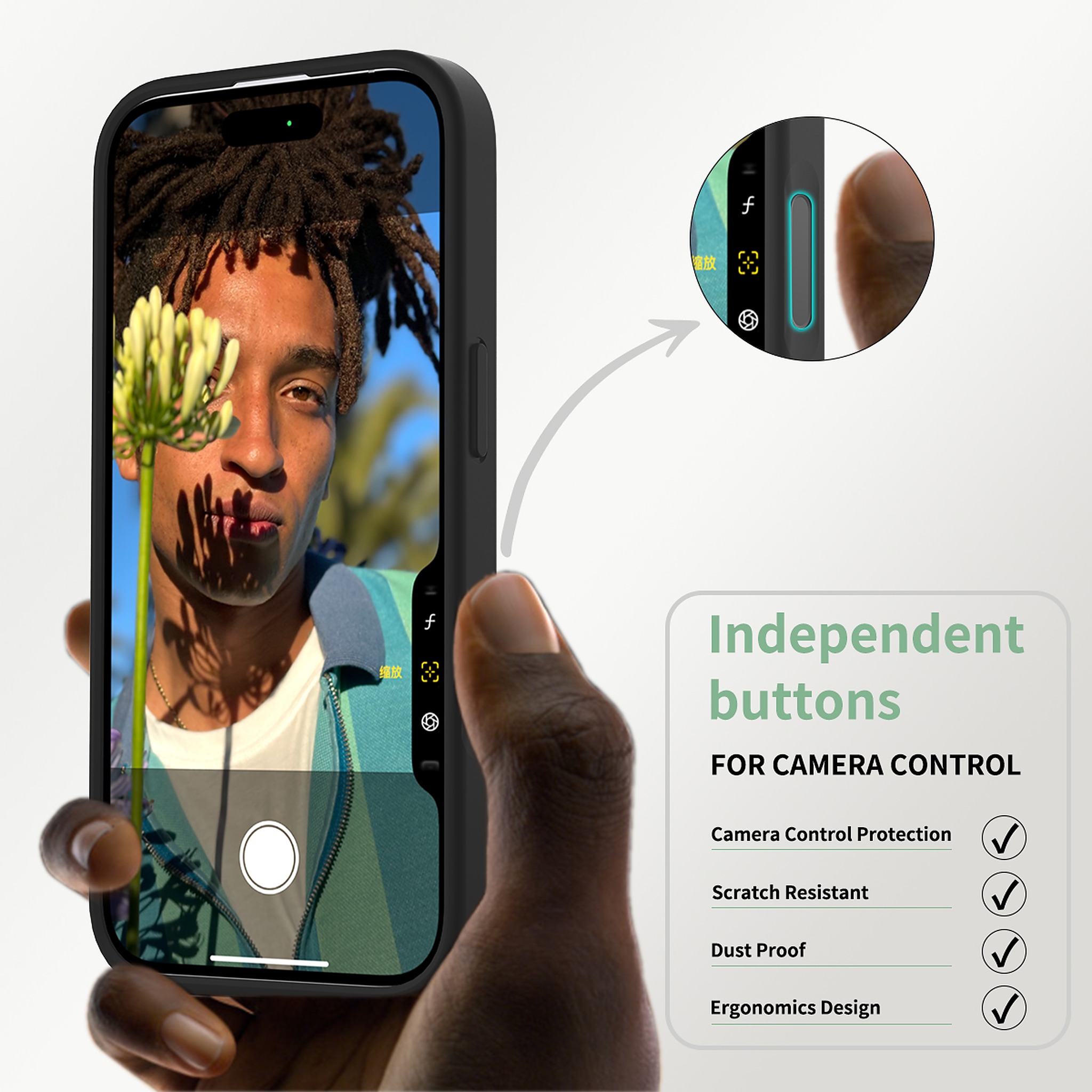 SendaFit Matte Skin-Feel Camera-Button Two-in-One Case for iPhone 16 detail 4