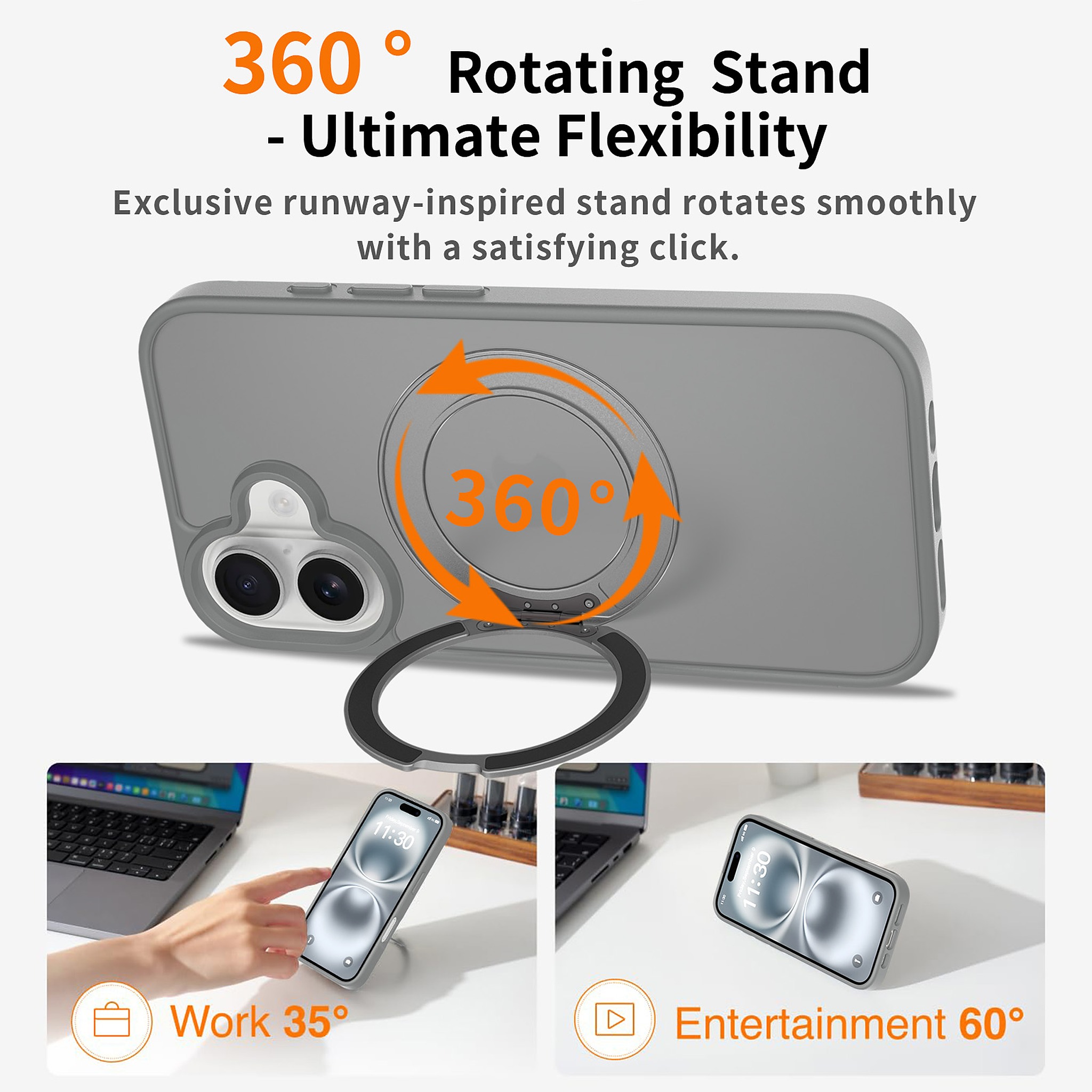 SendaFit Matte Skin-Feel 360° Stand Case for iPhone 16 detail 12