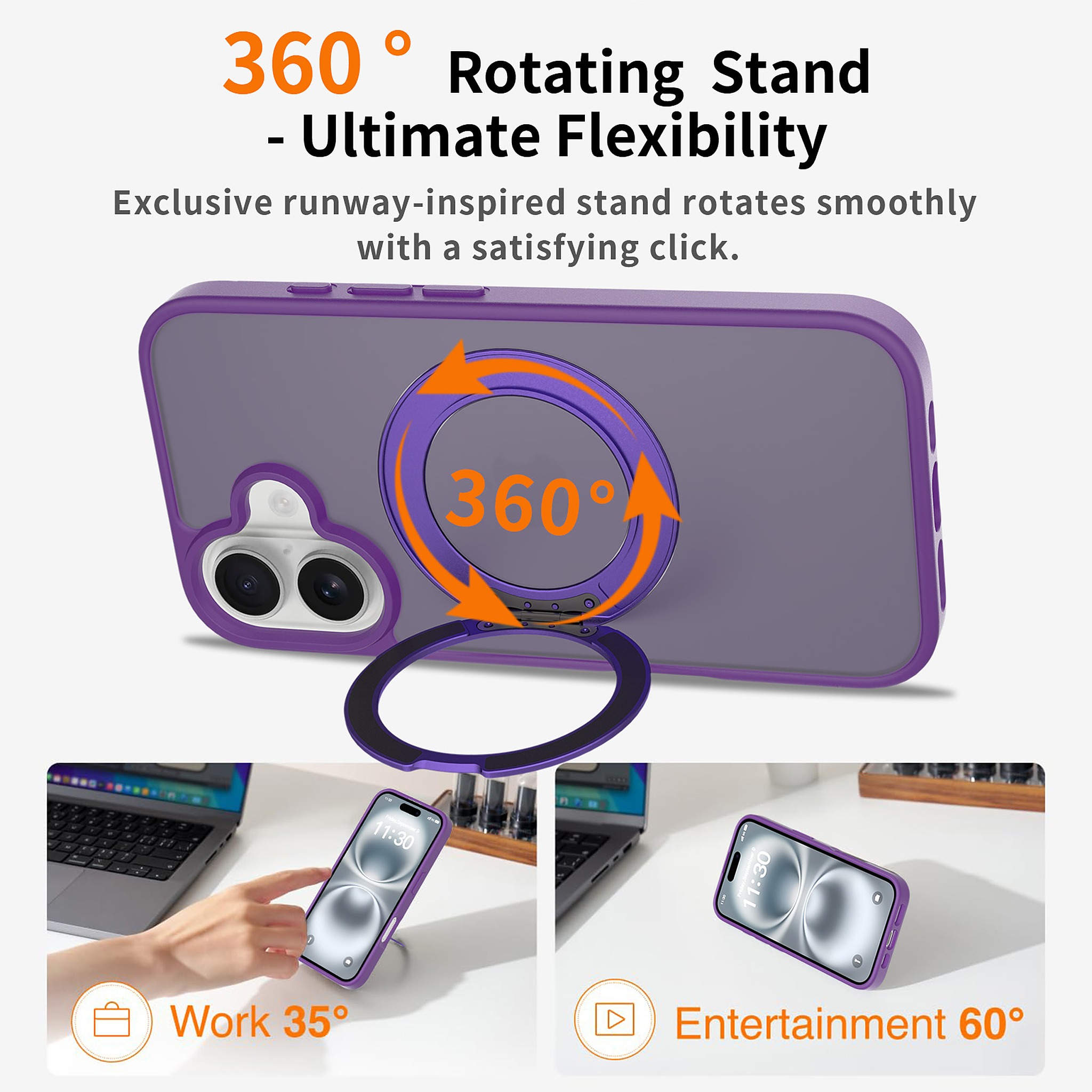 SendaFit Matte Skin-Feel 360° Stand Case for iPhone 16 detail 2