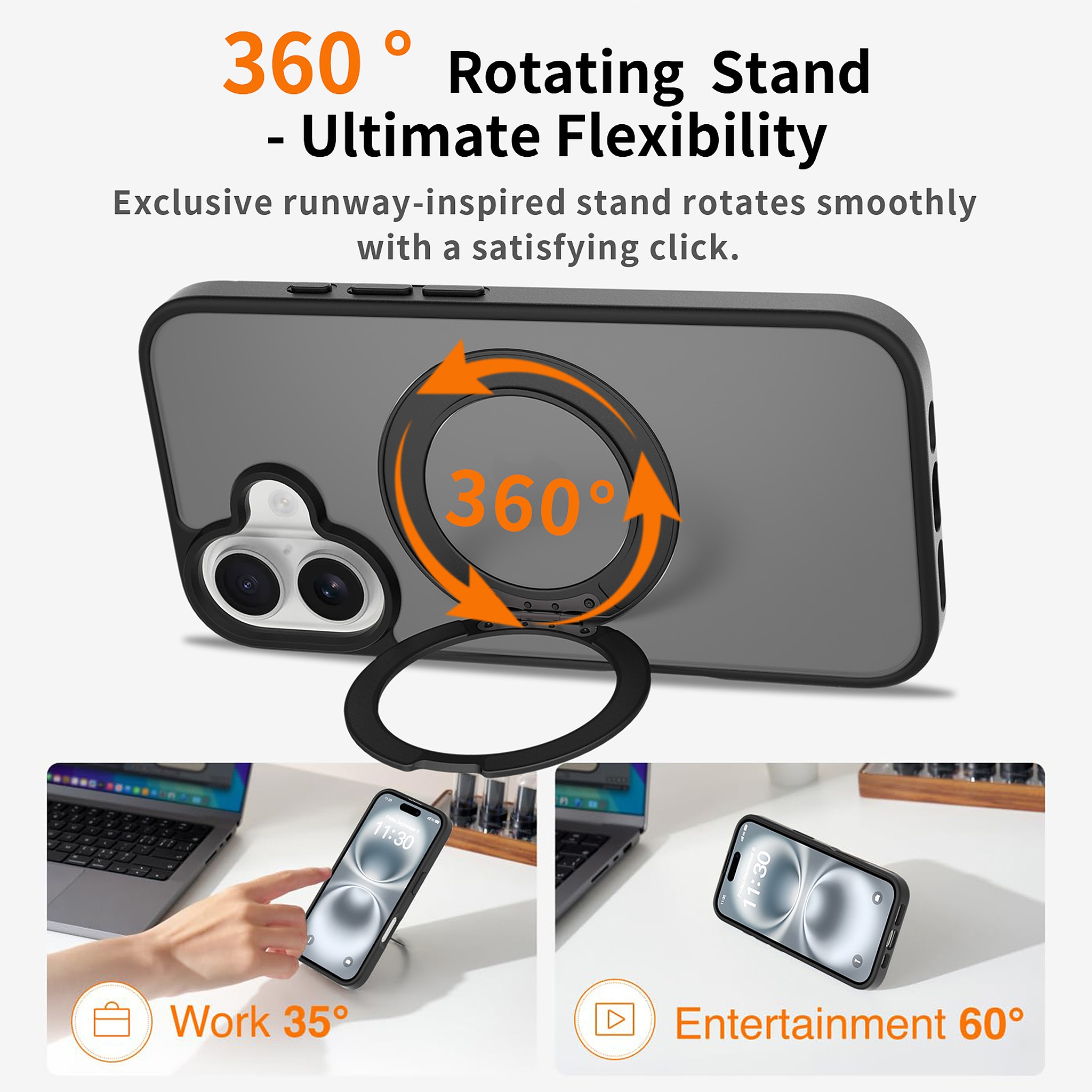 SendaFit Matte Skin-Feel 360° Stand Case for iPhone 16 detail 27