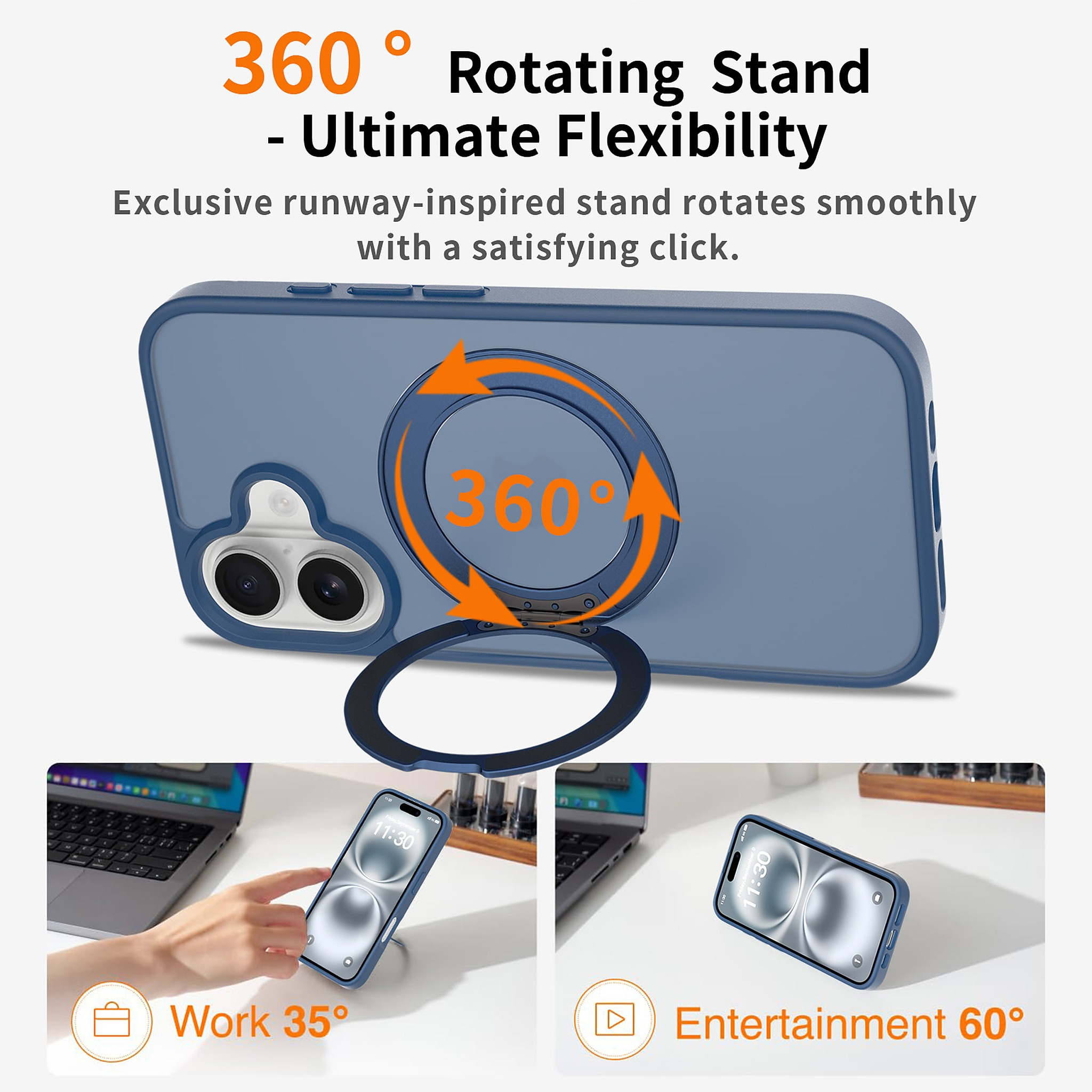 SendaFit Matte Skin-Feel 360° Stand Case for iPhone 16 detail 7