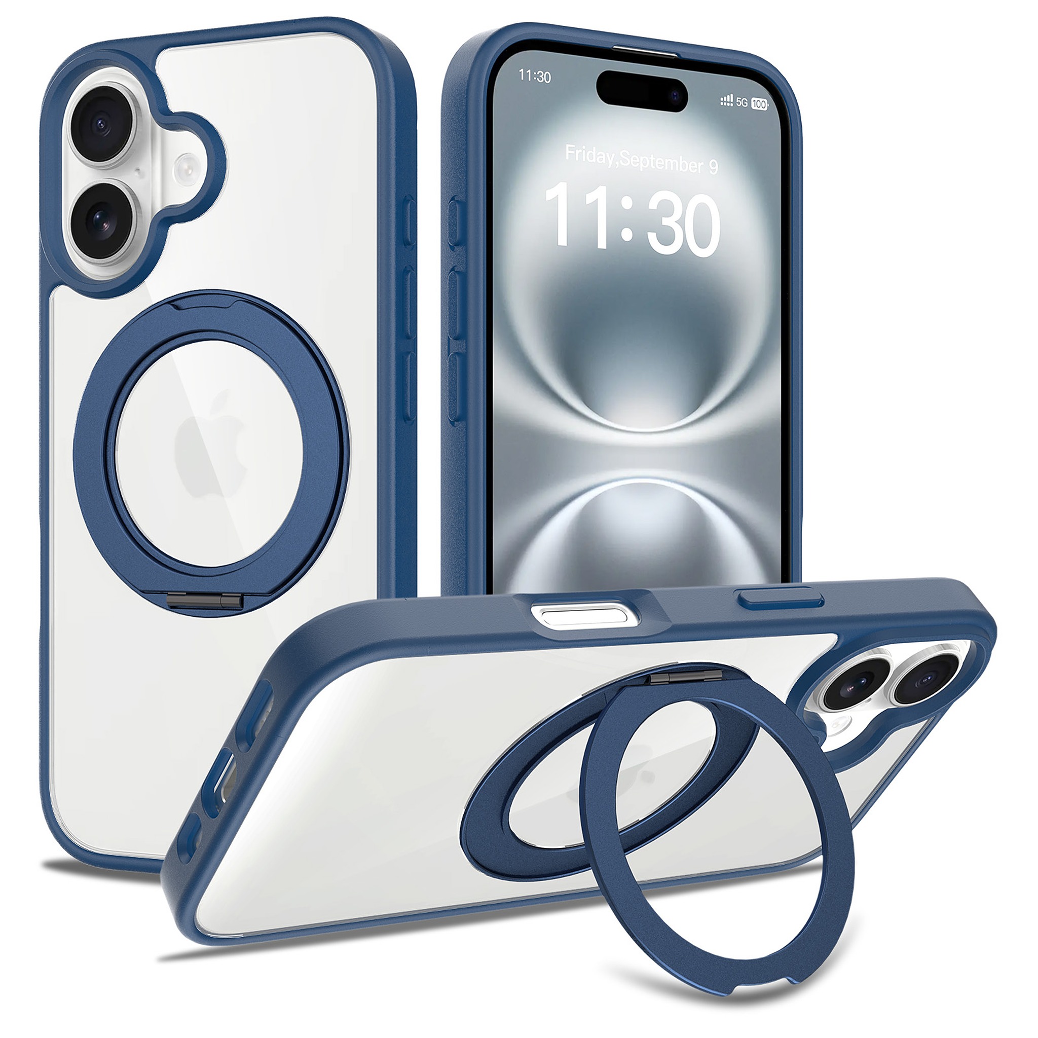 SendaFit Clear 360° Stand Case for iPhone 16 - Royal Blue