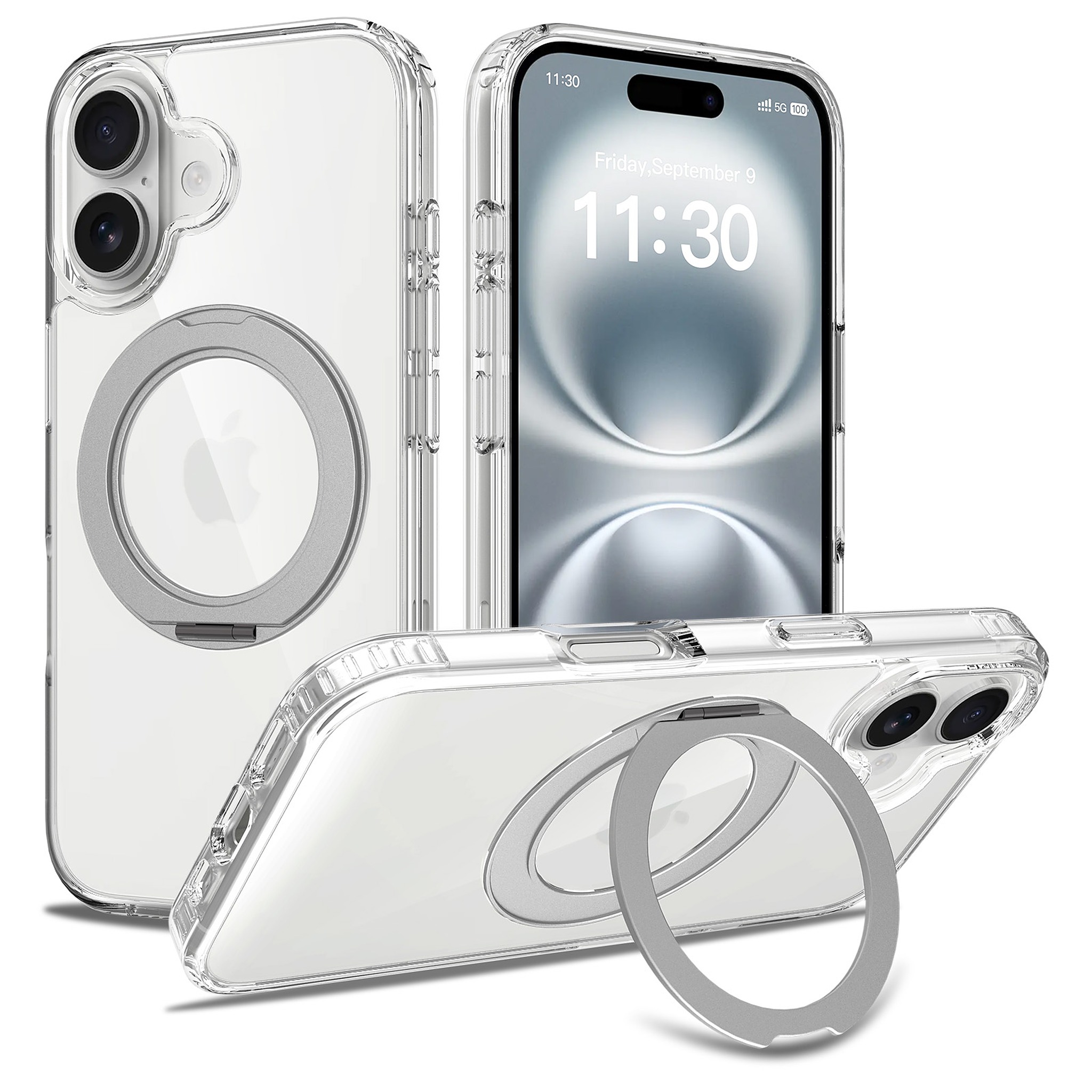SendaFit Clear 360° Stand Case for iPhone 16 - Transparent