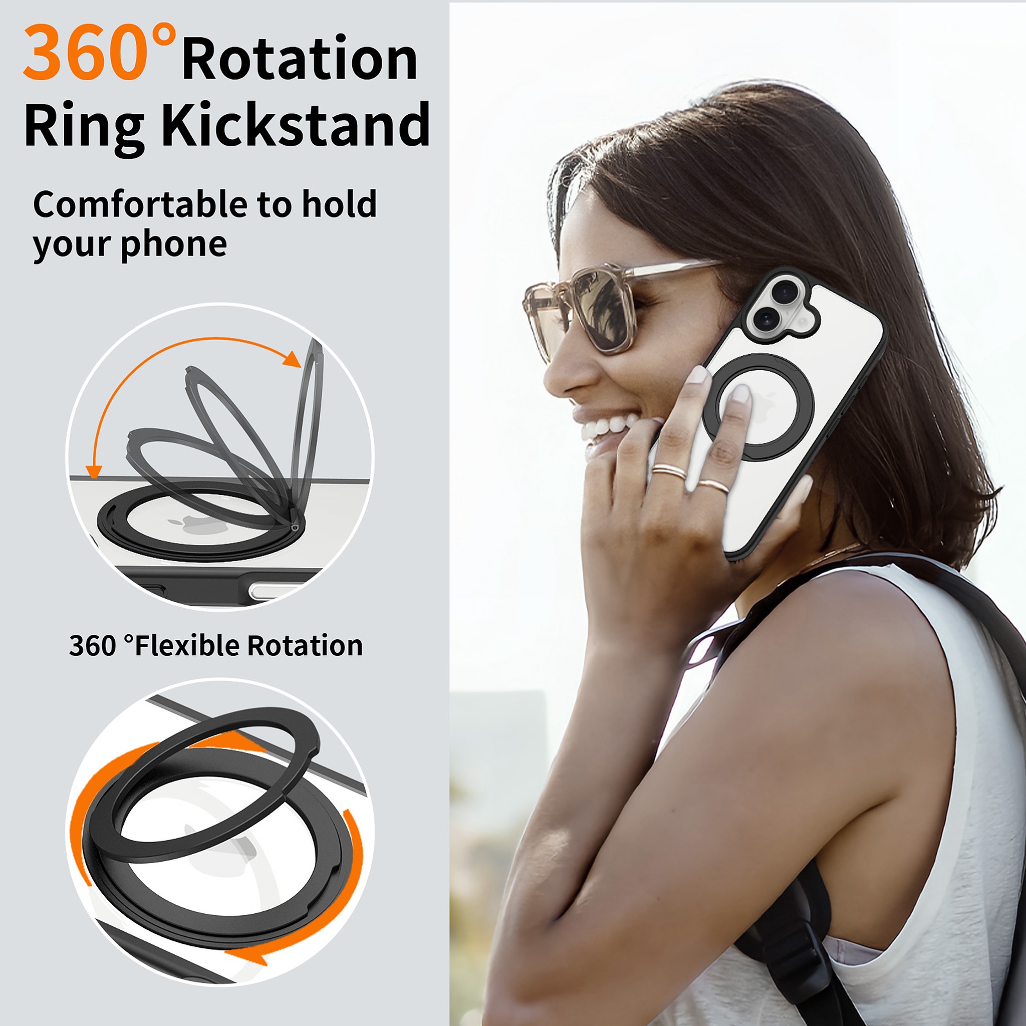SendaFit Clear 360° Stand Case for iPhone 16 detail 1