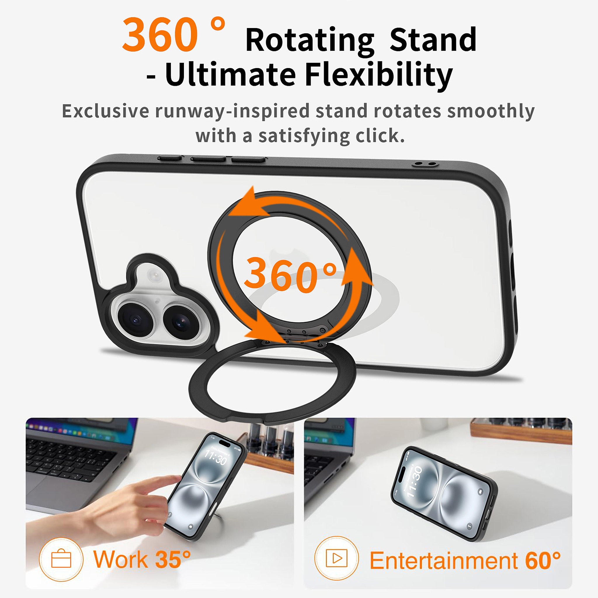 SendaFit Clear 360° Stand Case for iPhone 16 detail 2