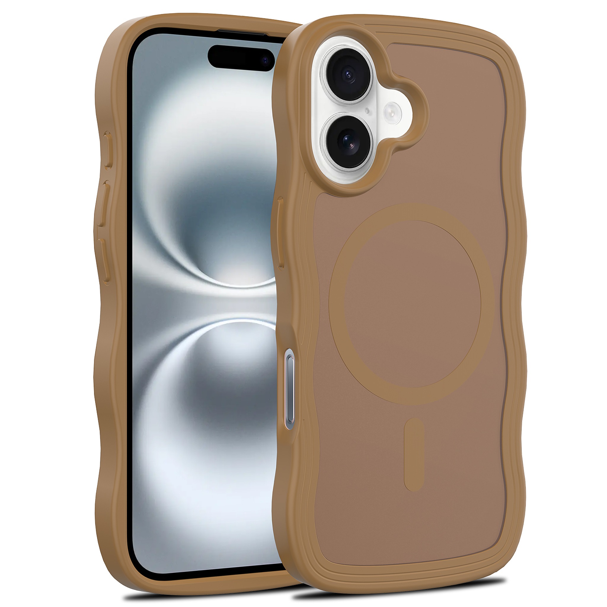 SendaFit Wavy Matte Two-in-One MagSafe Case for iPhone 16 (Orange Accent) - Coffee Brown
