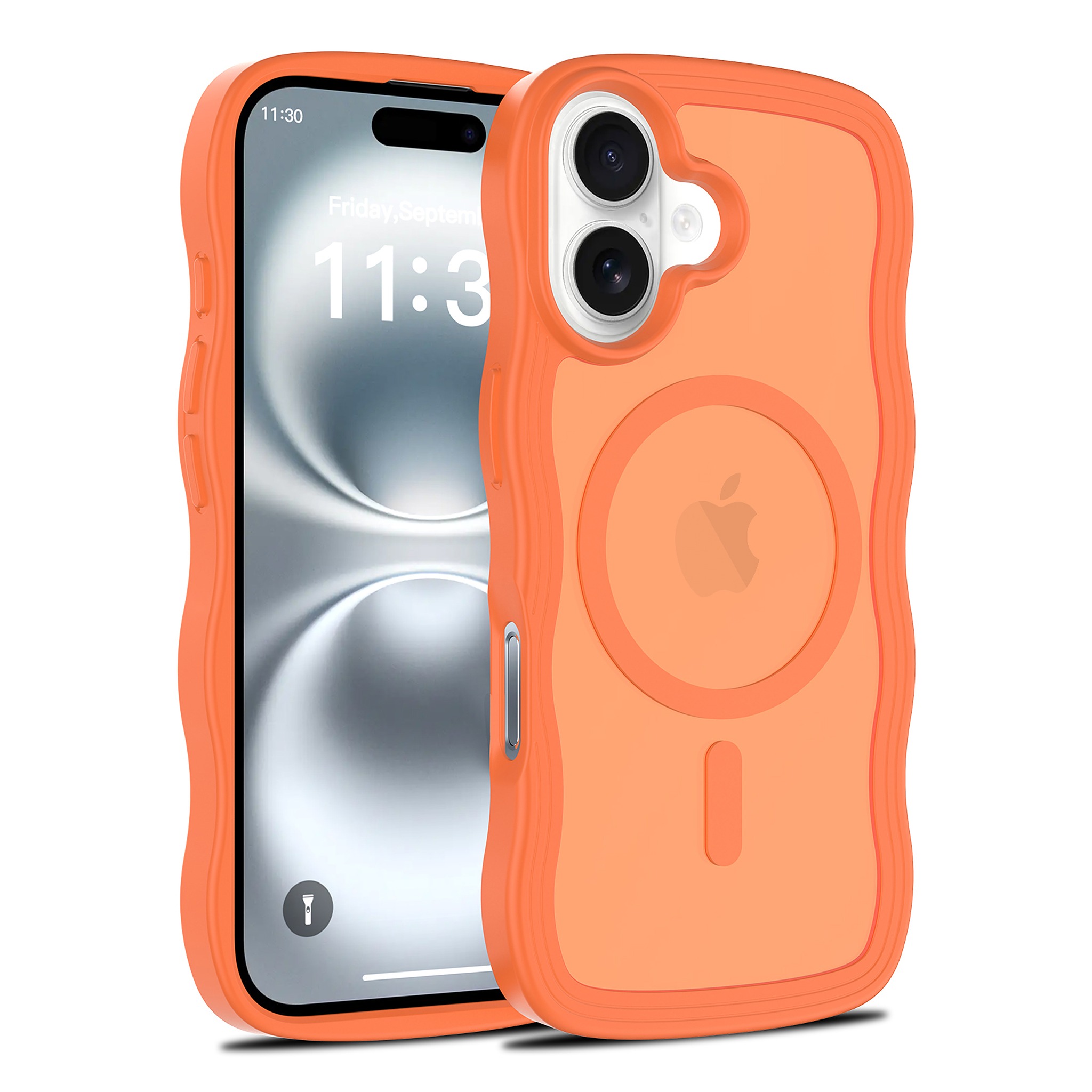 SendaFit Wavy Matte Two-in-One MagSafe Case for iPhone 16 (Orange Accent) - Orange