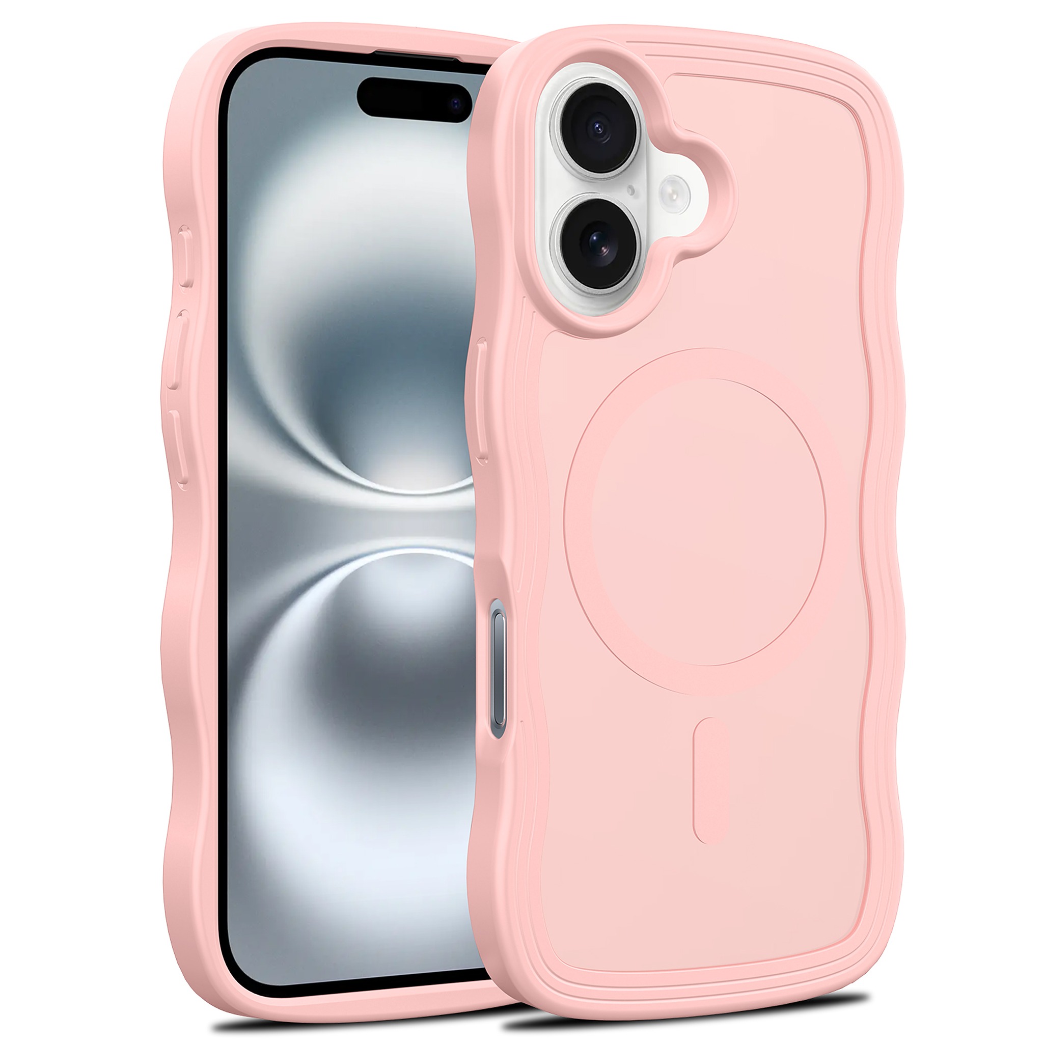 SendaFit Wavy Matte Two-in-One MagSafe Case for iPhone 16 (Orange Accent) - Light Pink