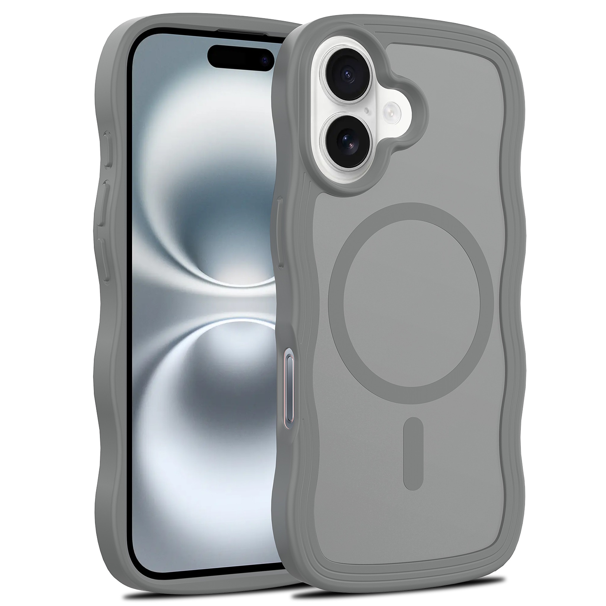 SendaFit Wavy Matte Two-in-One MagSafe Case for iPhone 16 (Orange Accent) - Dark Gray