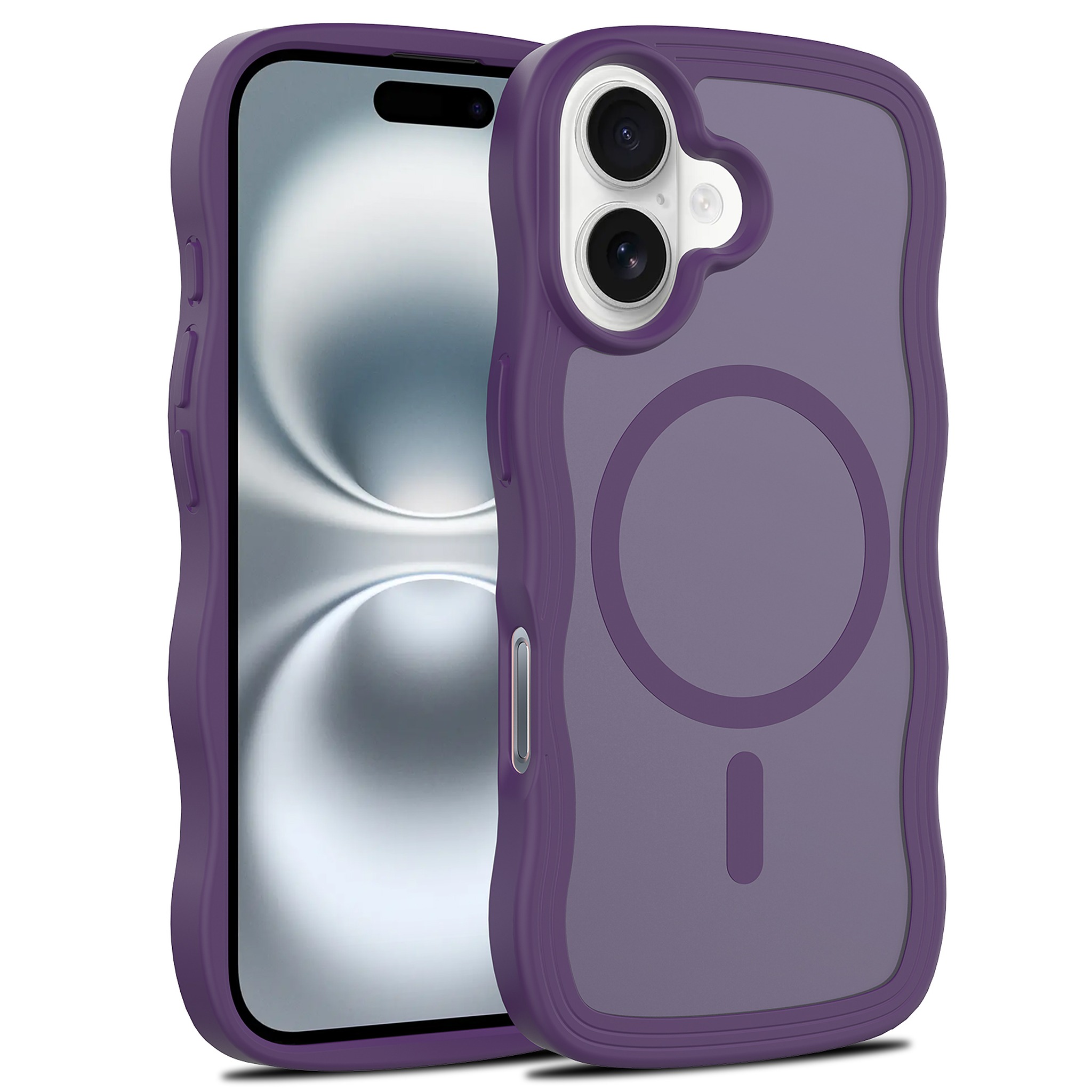 SendaFit Wavy Matte Two-in-One MagSafe Case for iPhone 16 (Orange Accent) - Deep Purple