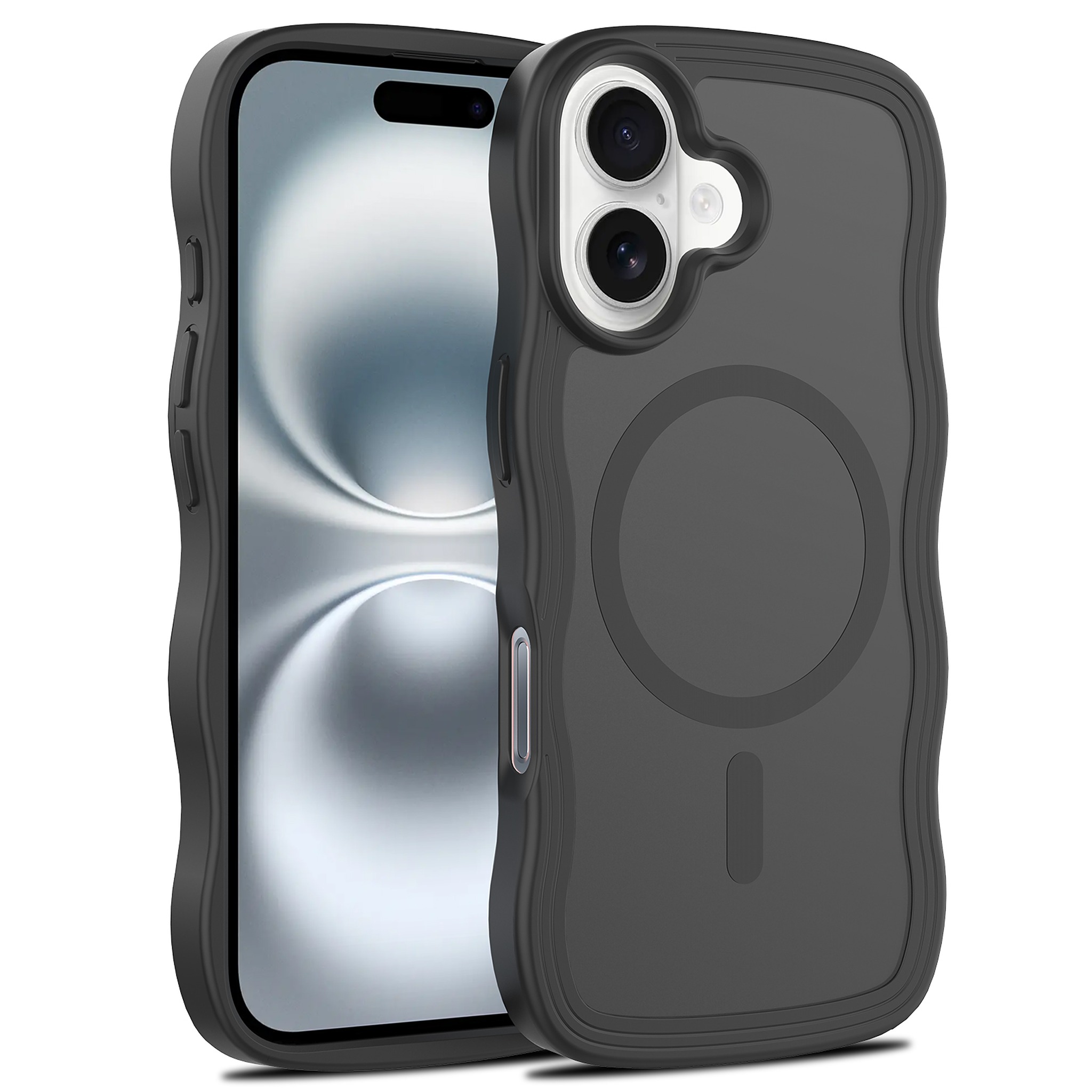 SendaFit Wavy Matte Two-in-One MagSafe Case for iPhone 16 (Orange Accent) - Matte Black