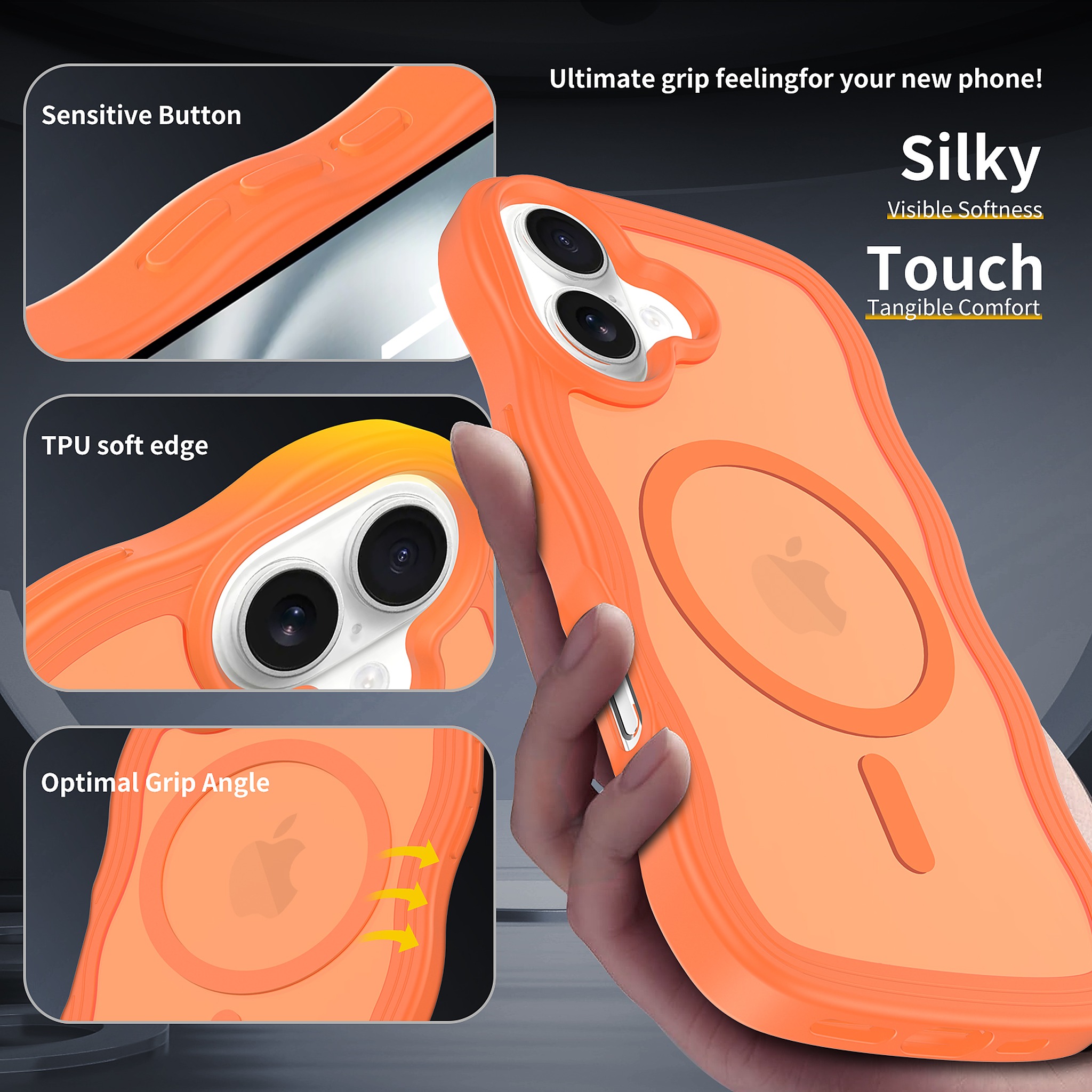 SendaFit Wavy Matte Two-in-One MagSafe Case for iPhone 16 (Orange Accent) detail 23