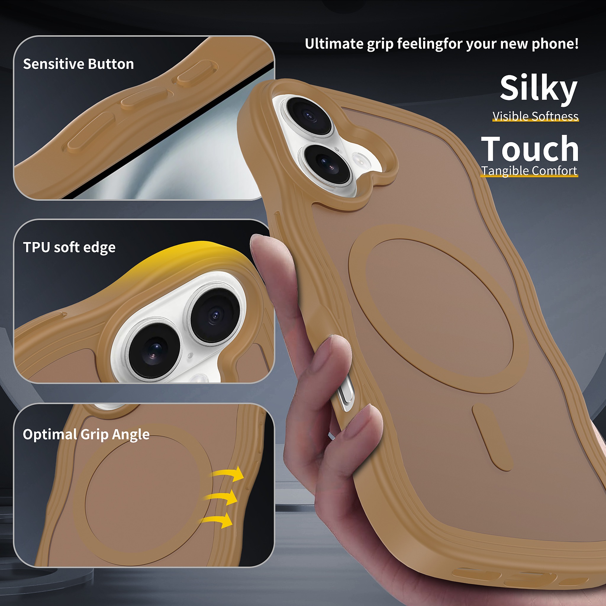 SendaFit Wavy Matte Two-in-One MagSafe Case for iPhone 16 (Orange Accent) detail 4