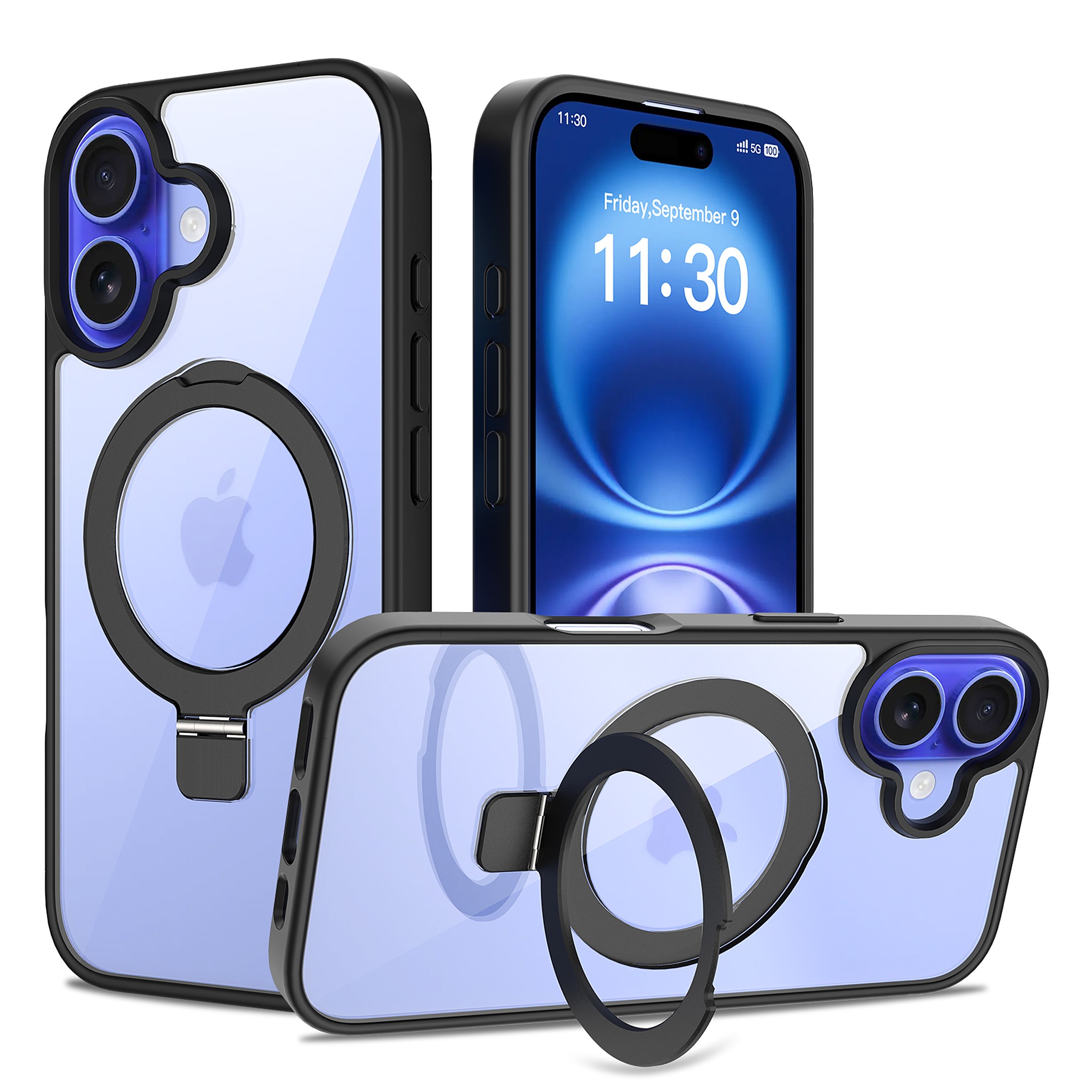 SendaFit Clear Racket-Stand Case for iPhone 16 - Matte Black
