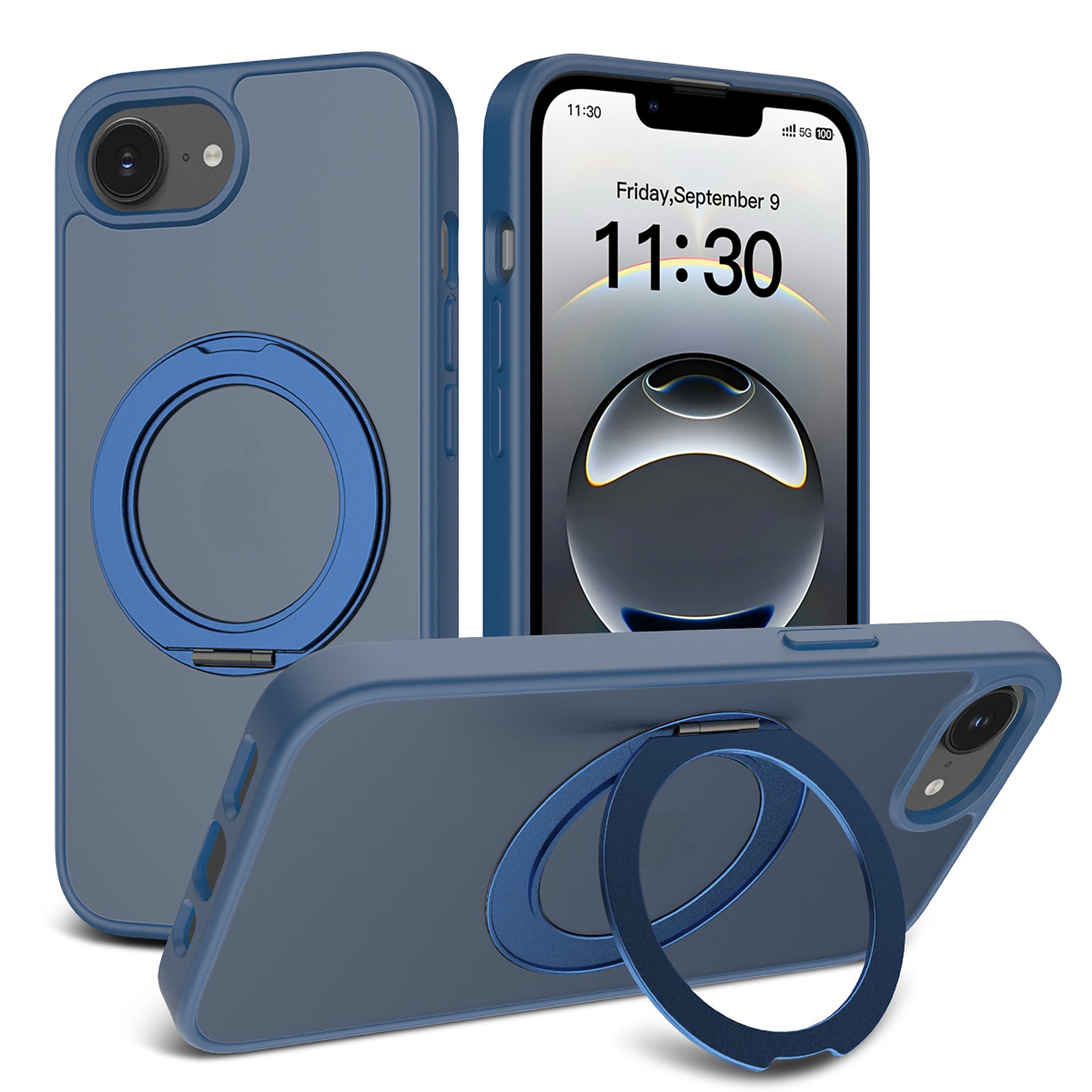 SendaFit Matte Skin-Feel 360° Stand Case for iPhone 16e - Royal Blue