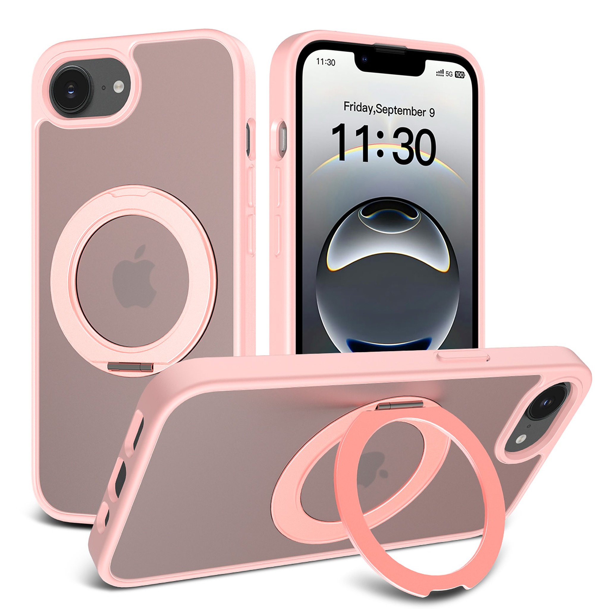 SendaFit Matte Skin-Feel 360° Stand Case for iPhone 16e - Light Pink