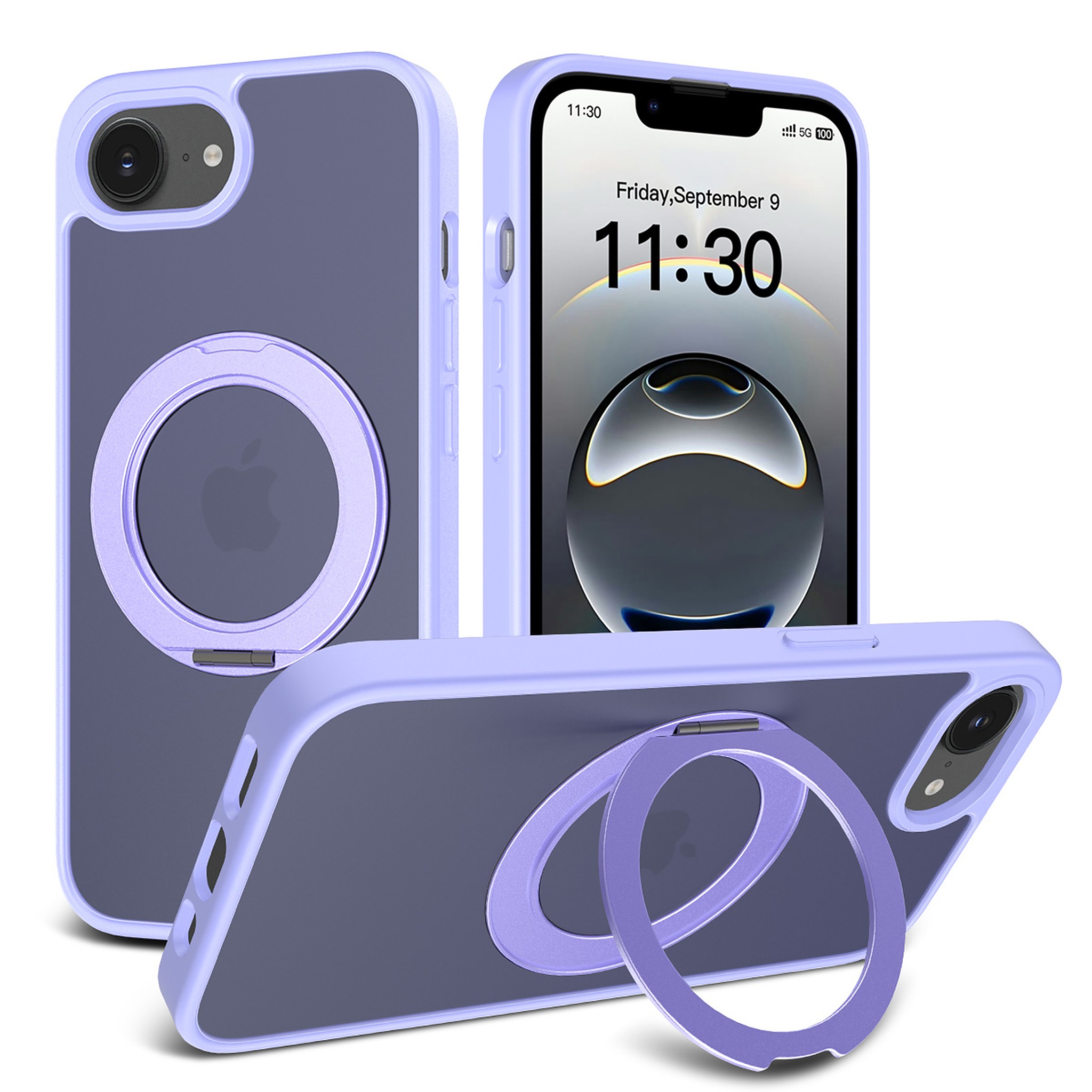SendaFit Matte Skin-Feel 360° Stand Case for iPhone 16e - Light Purple