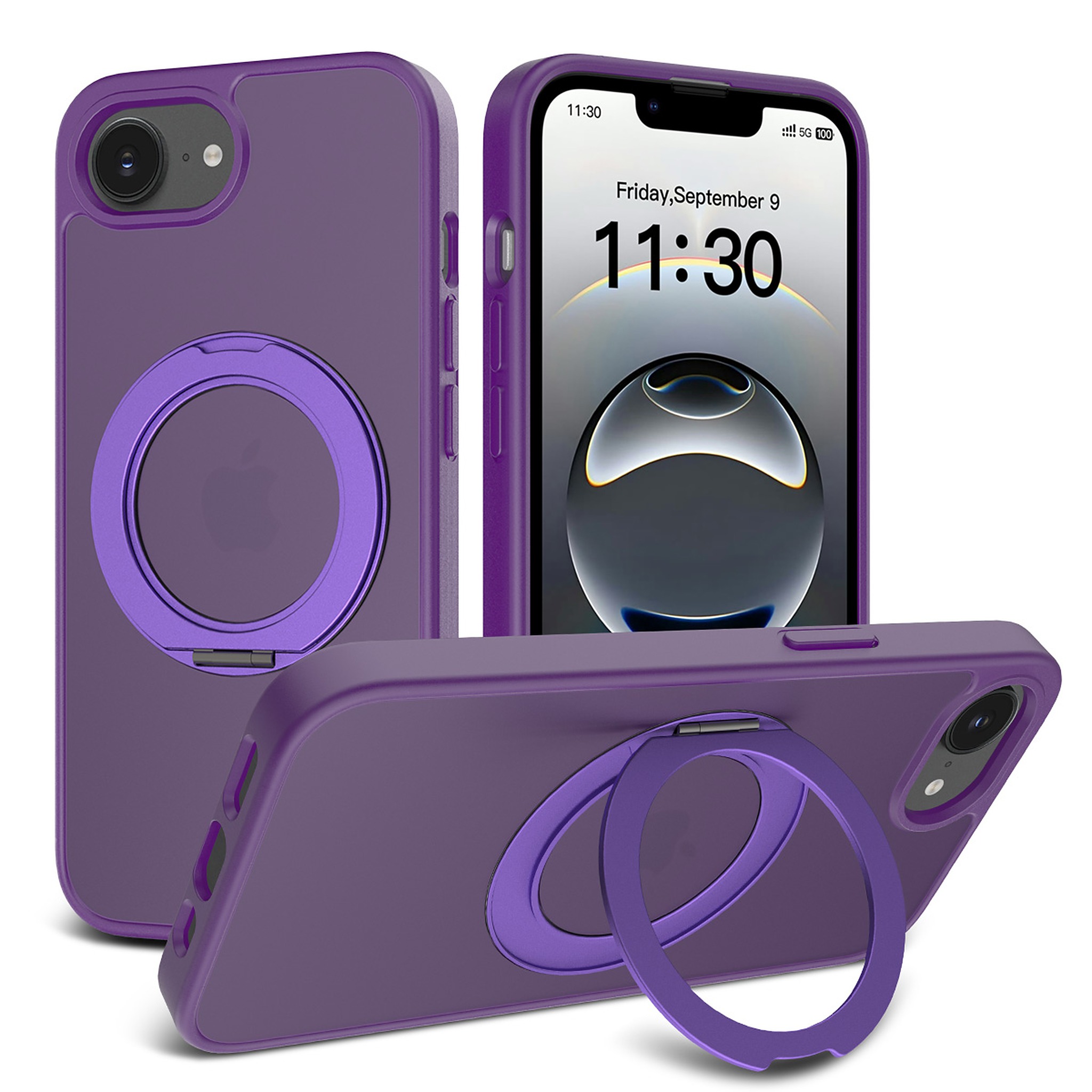 SendaFit Matte Skin-Feel 360° Stand Case for iPhone 16e - Deep Purple