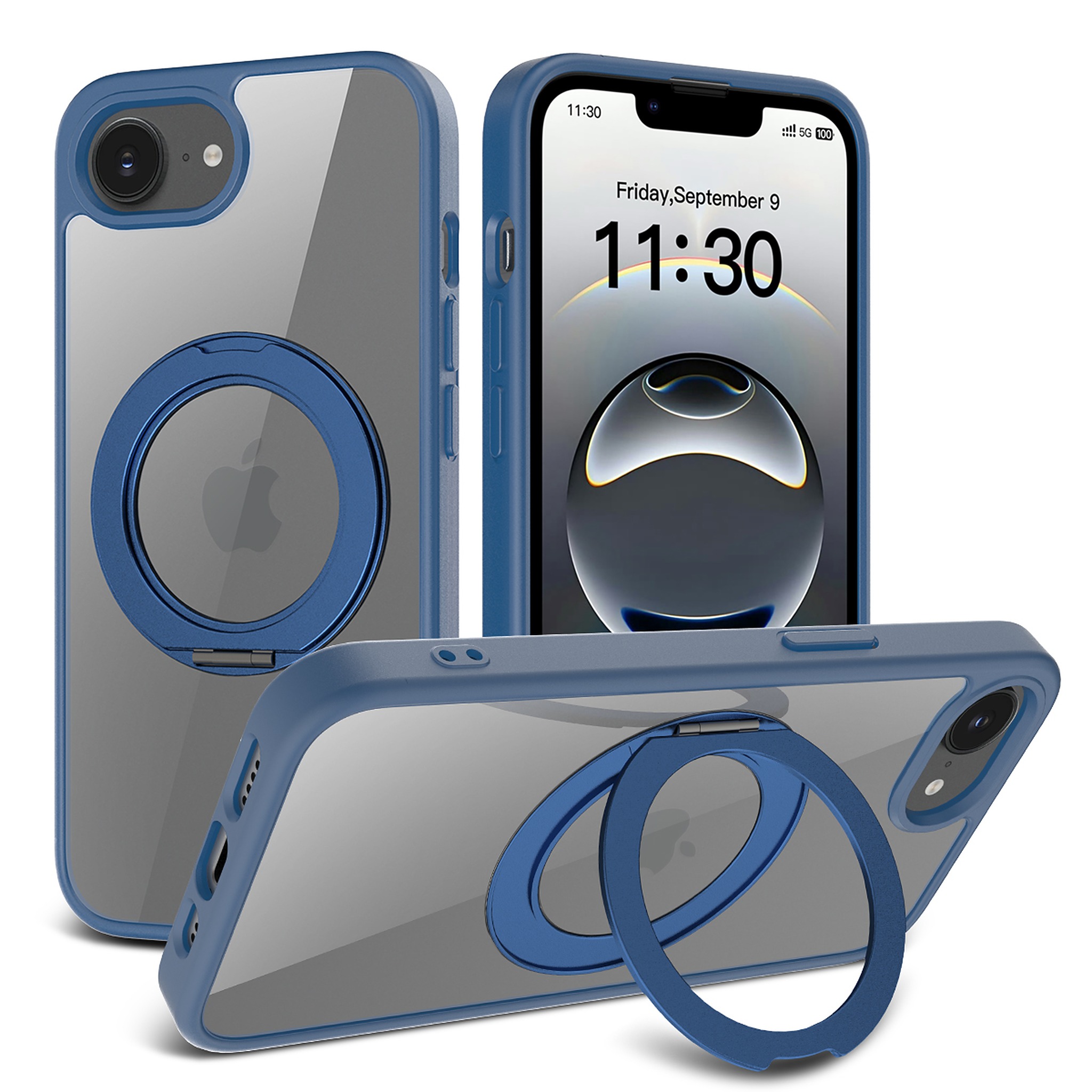 SendaFit Clear 360° Stand Case for iPhone 16e - Royal Blue