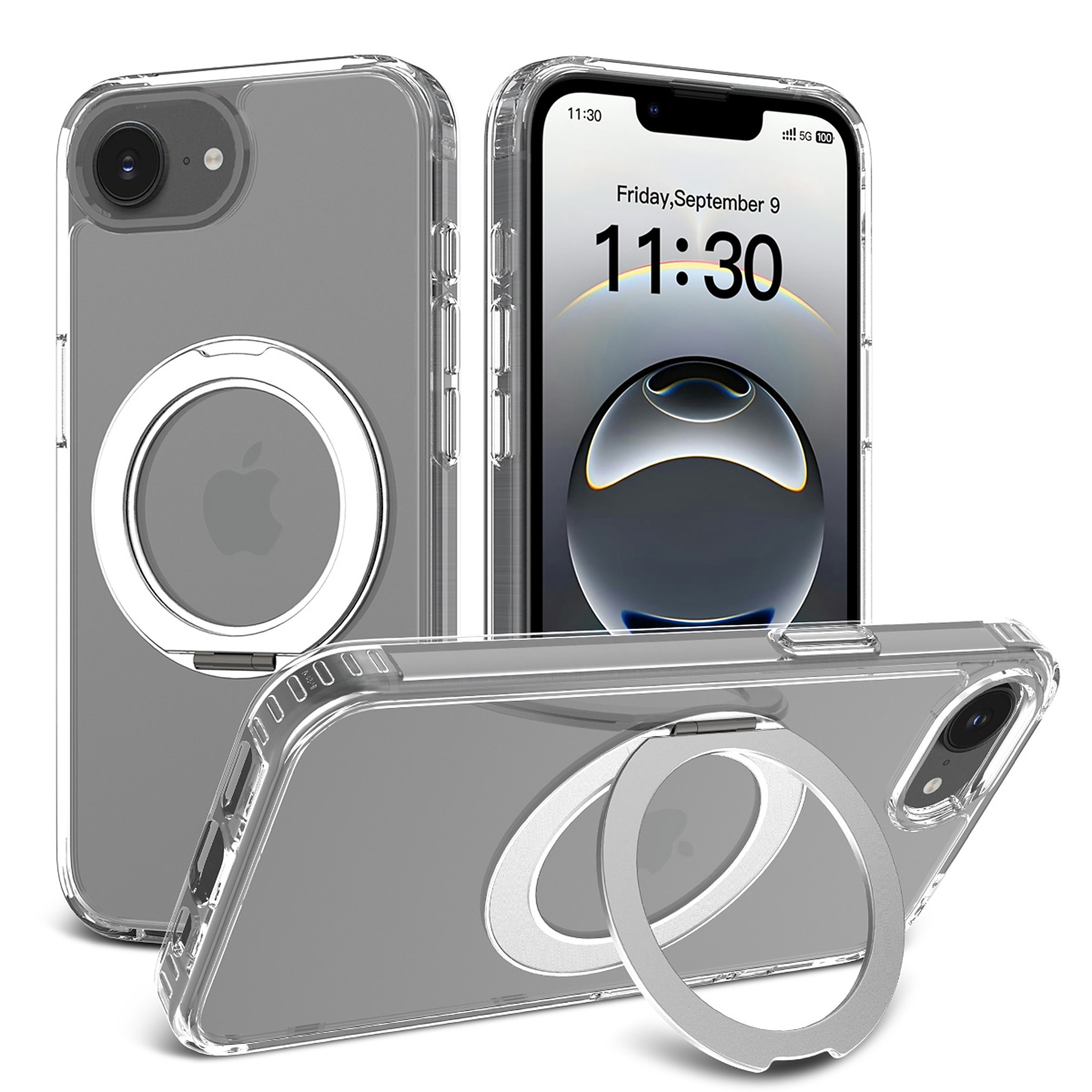 SendaFit Clear 360° Stand Case for iPhone 16e - Transparent