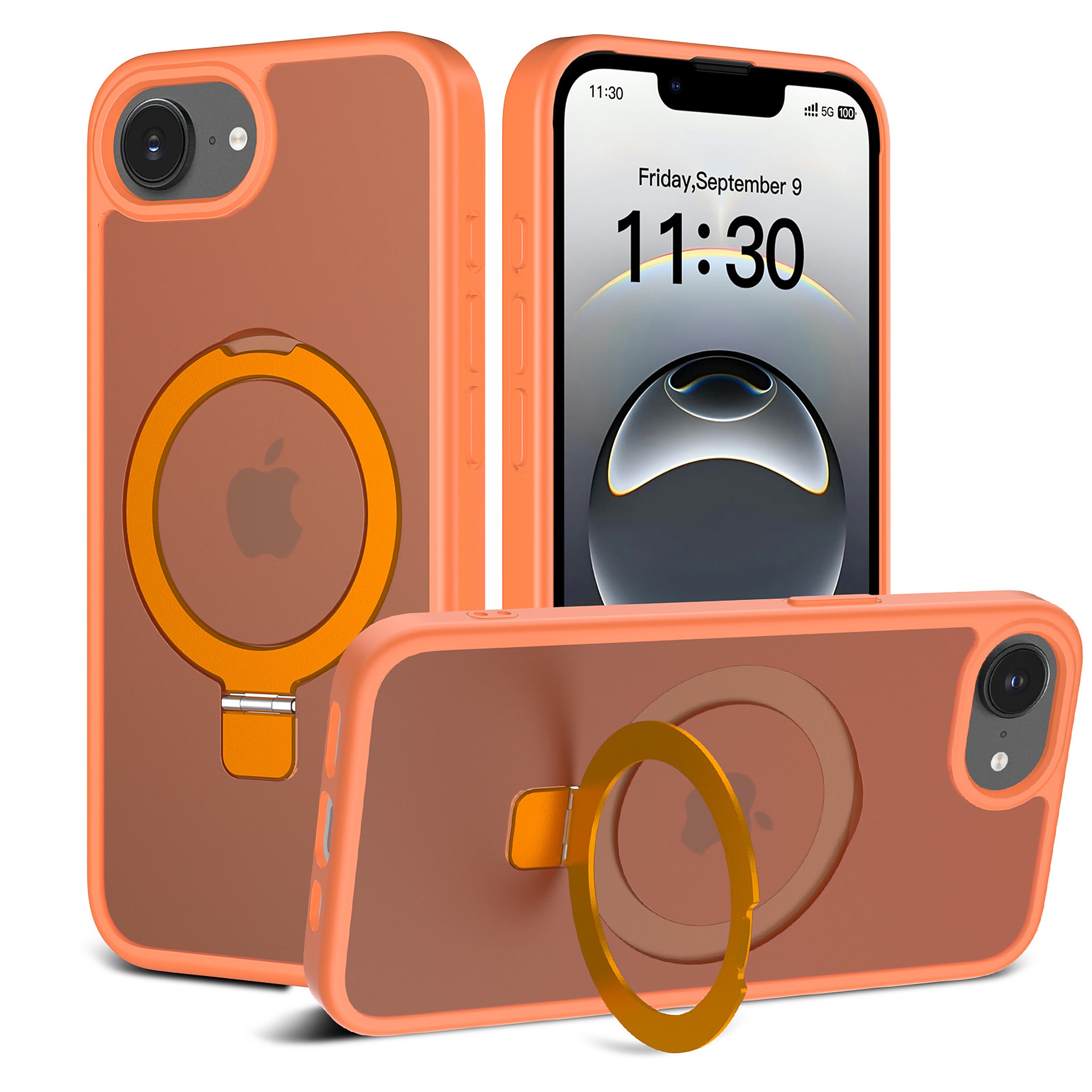 SendaFit Matte Skin-Feel Racket-Stand Case for iPhone 16e - Orange