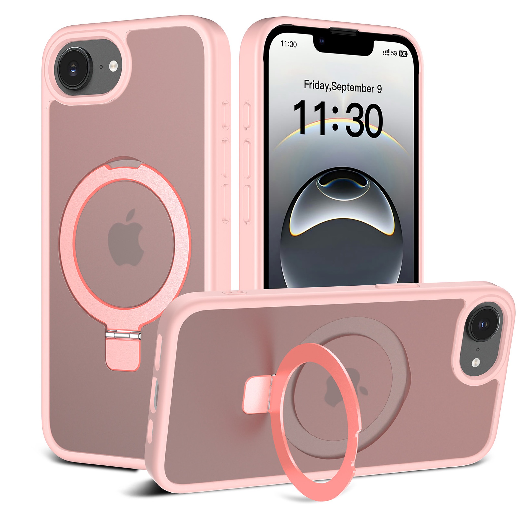 SendaFit Matte Skin-Feel Racket-Stand Case for iPhone 16e - Light Pink