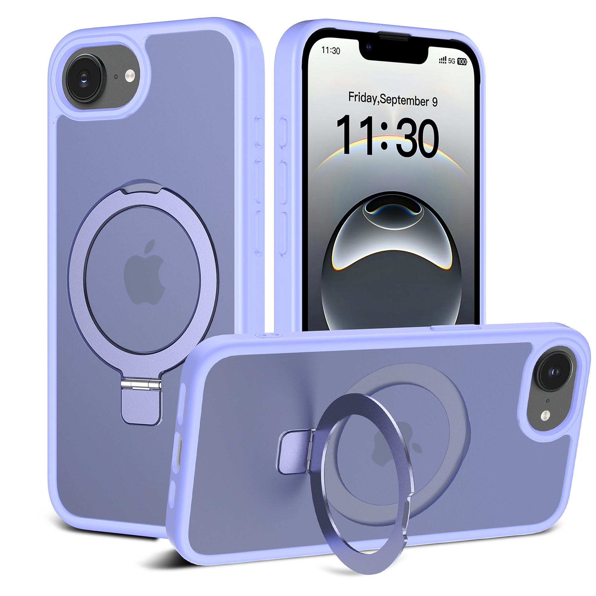 SendaFit Matte Skin-Feel Racket-Stand Case for iPhone 16e - Light Purple