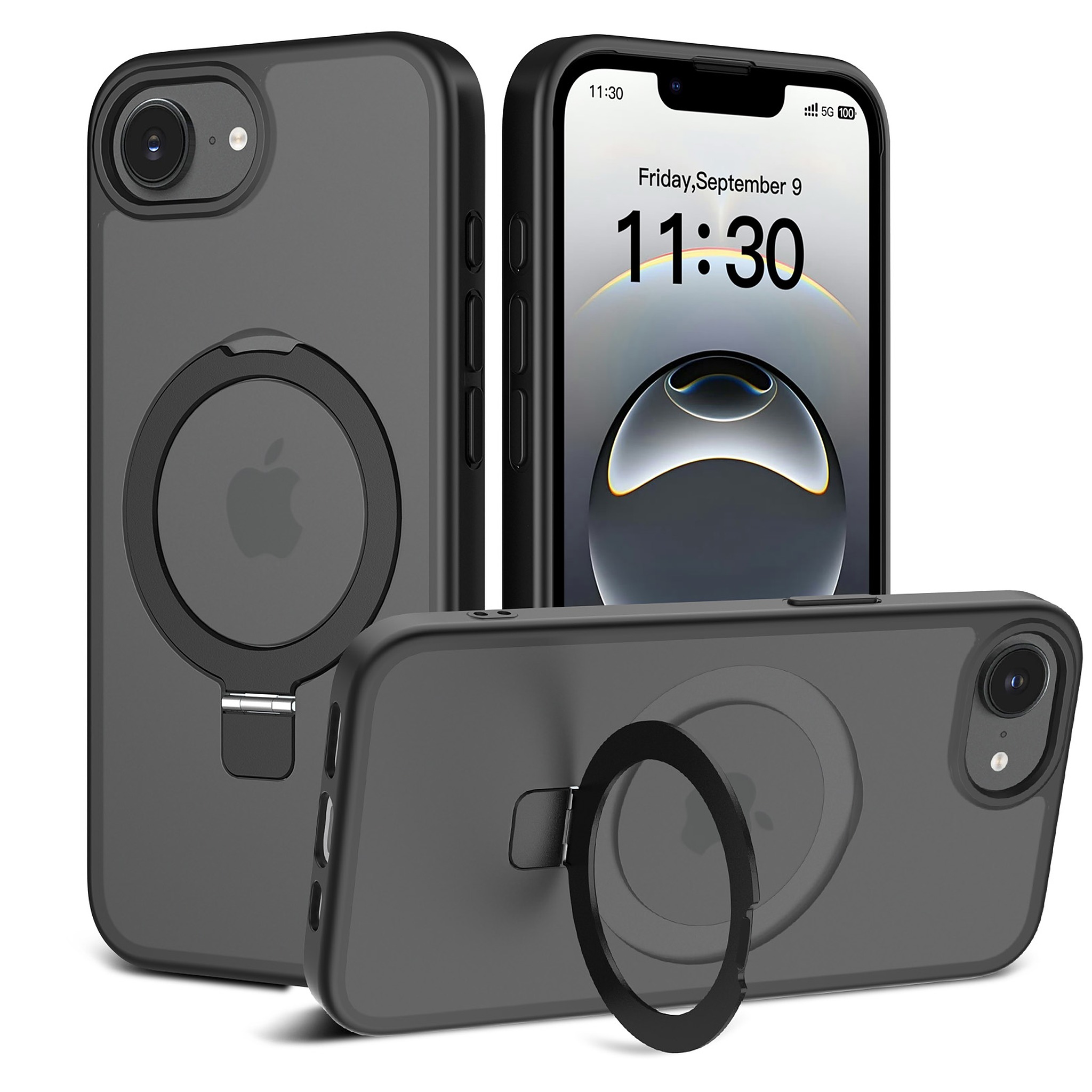 SendaFit Matte Skin-Feel Racket-Stand Case for iPhone 16e - Black