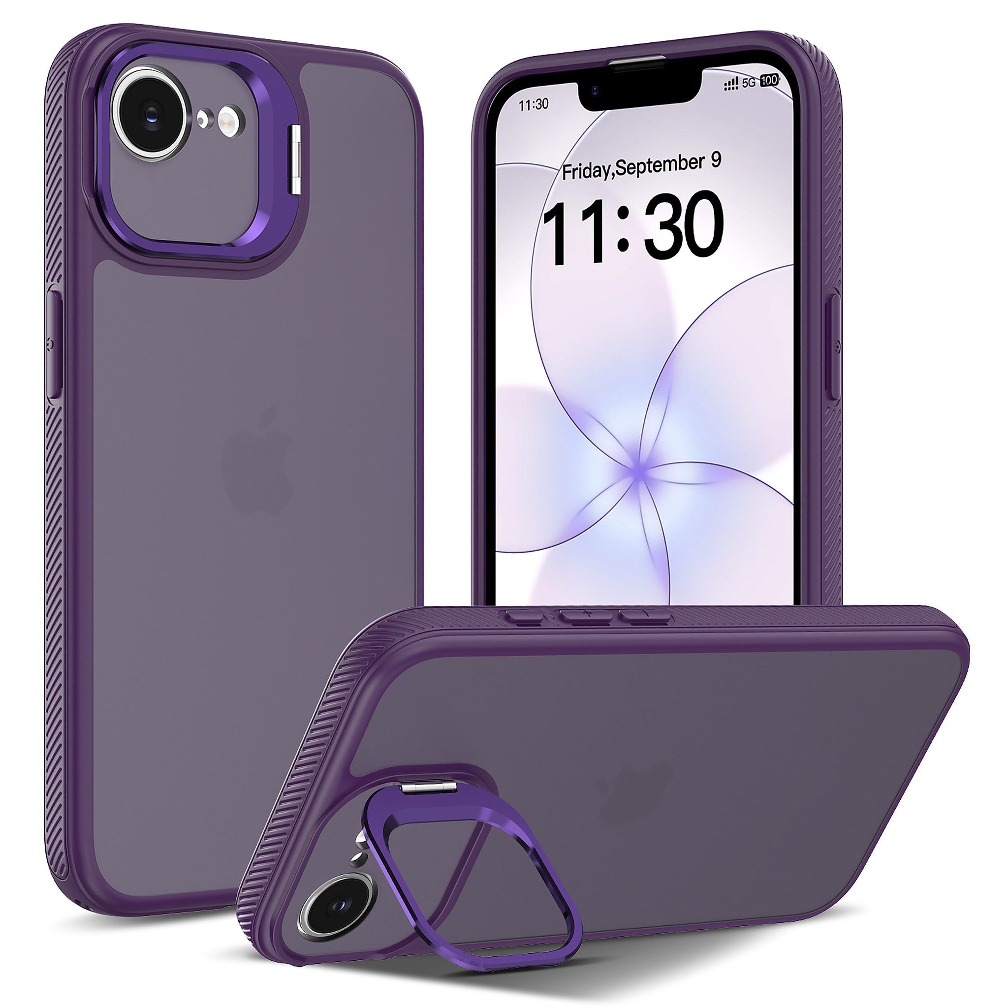 SendaFit Precise-Cutout Camera Stand Case for iPhone 16e - Deep Purple