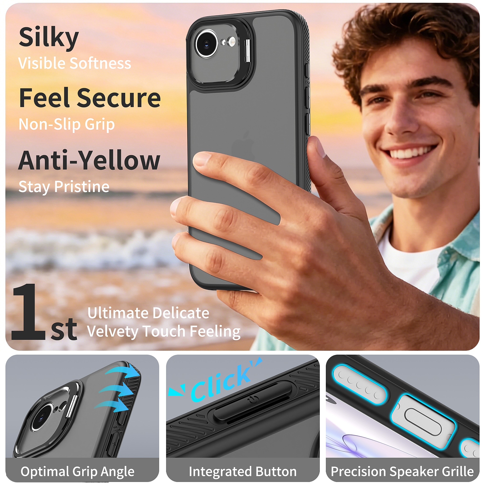 SendaFit Precise-Cutout Camera Stand Case for iPhone 16e detail 18